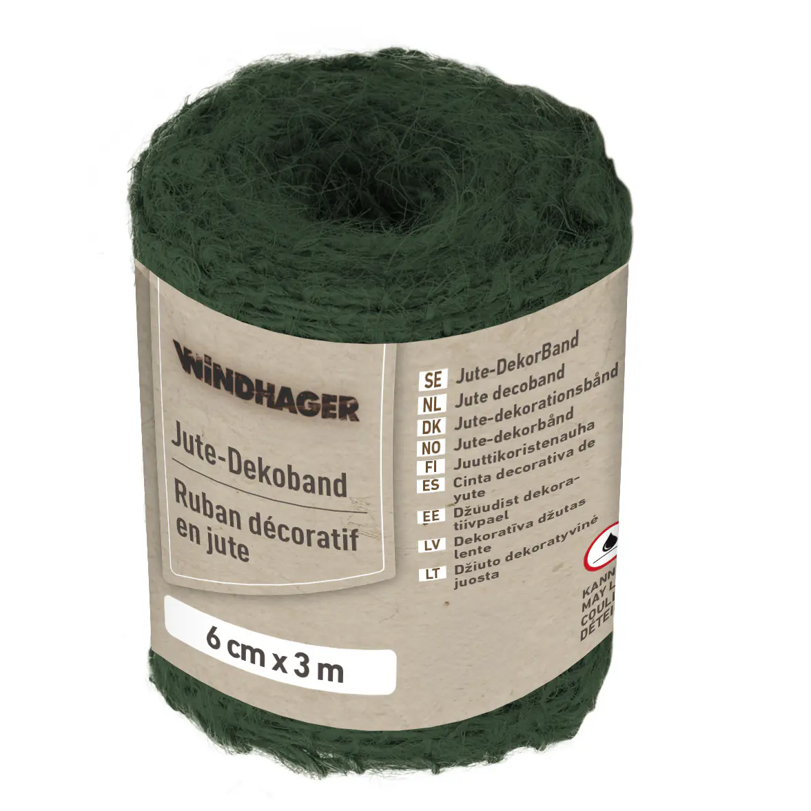 Windhager Deko Band Jute 6 cm x 3 m, grün