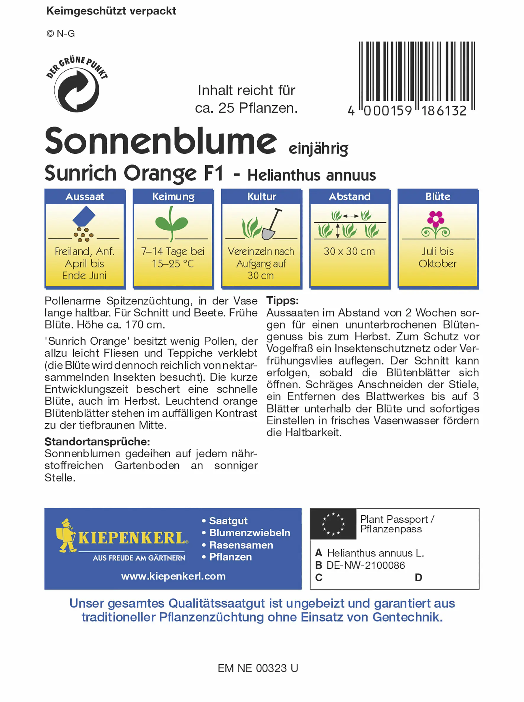 Kiepenkerl Sonnenblume Sunrich Orange F1 Inhalt reicht für ca. 25 Pflanzen
