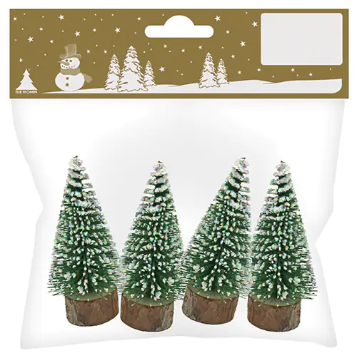 Tannenbäume 7,5 cm grün mit weißem Glitter 4 Stück Tannenbäume 7,5 cm grün mit weißem Glitter 4 Stück