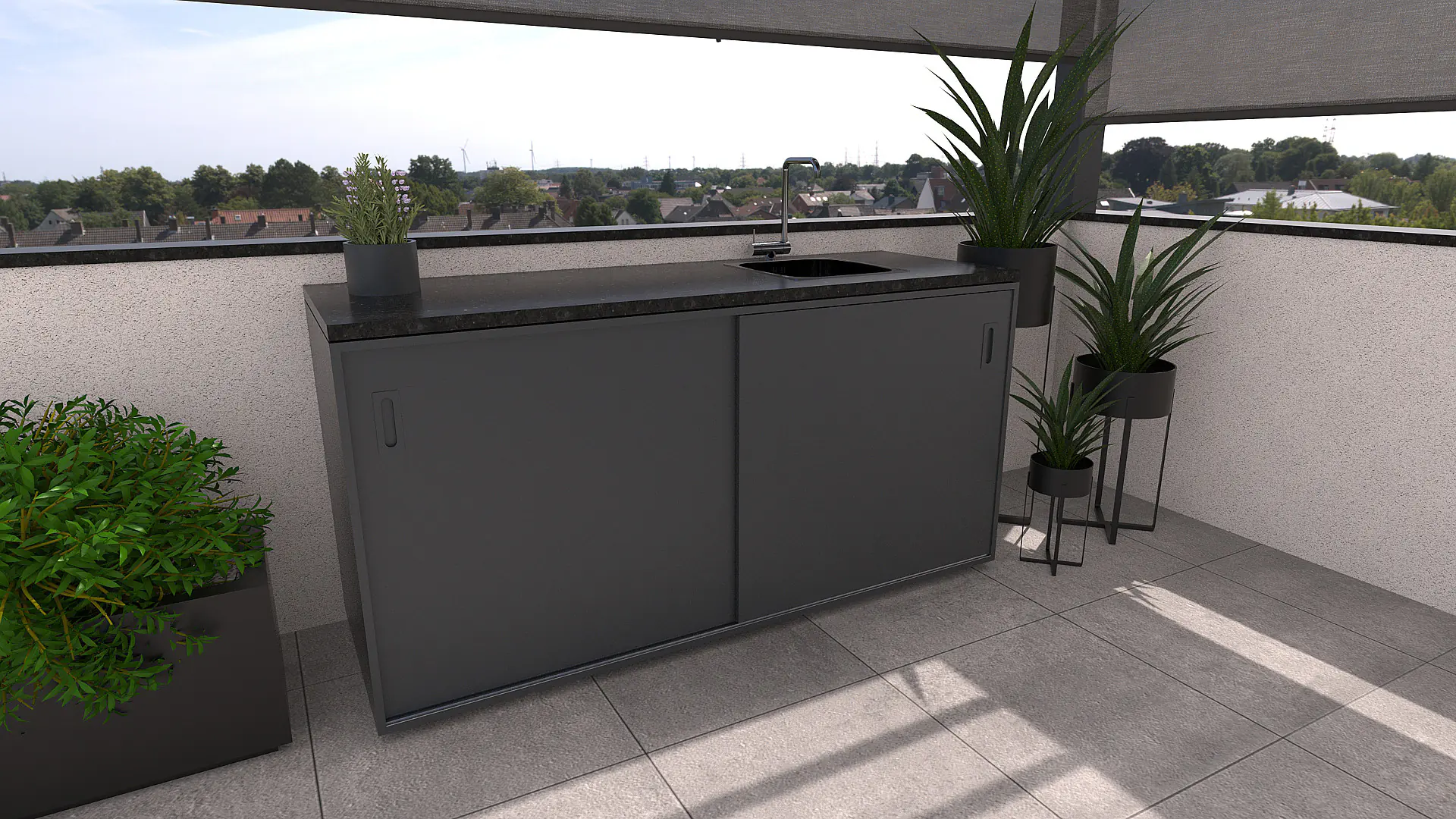 Bellano Living Element für Outdoorküchen inkl. Spüle rechts und 2 Türen anthrazit granit