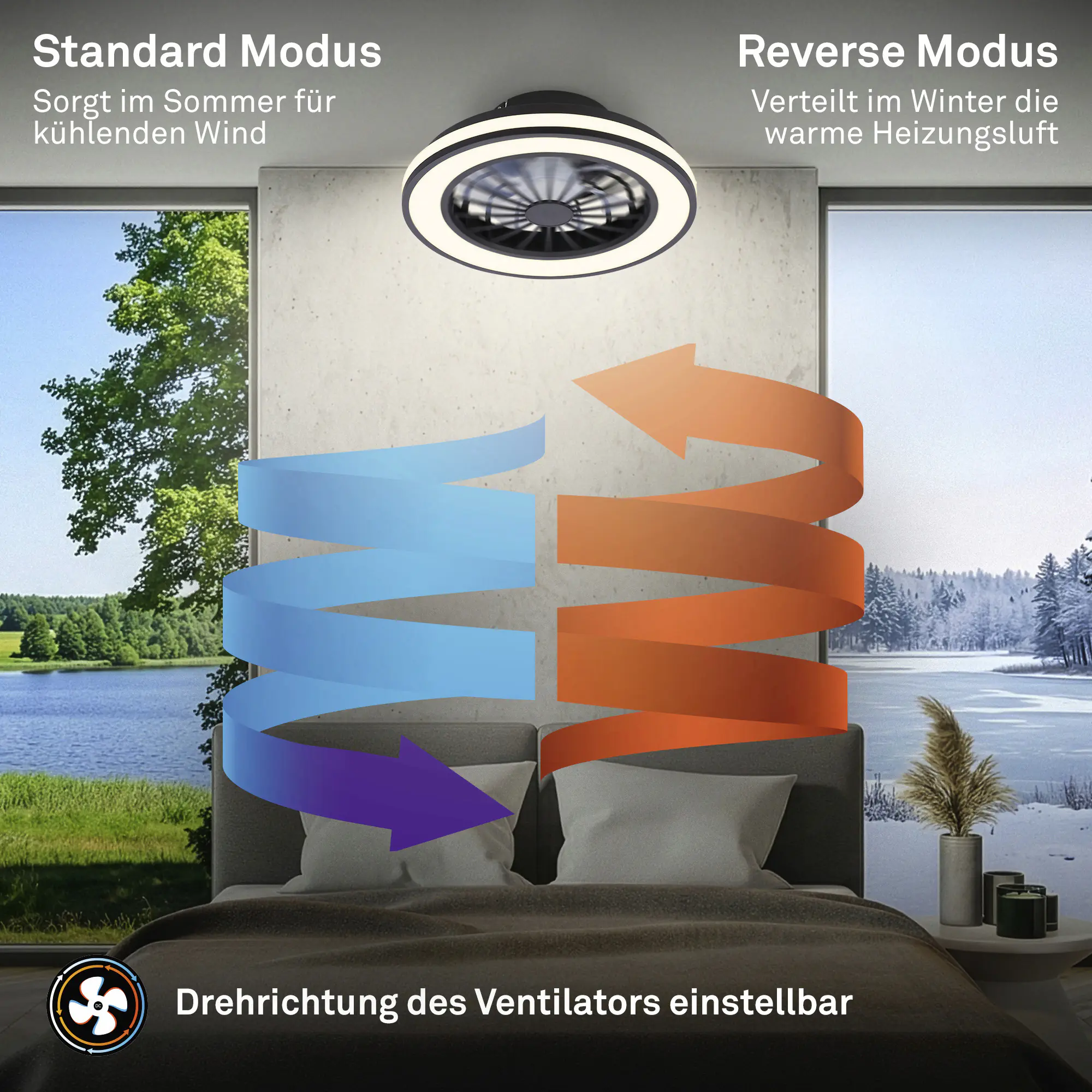 Briloner LED Deckenleuchte mit Ventilator Venturo Ø 38 cm 24 W schwarz matt dimmbar