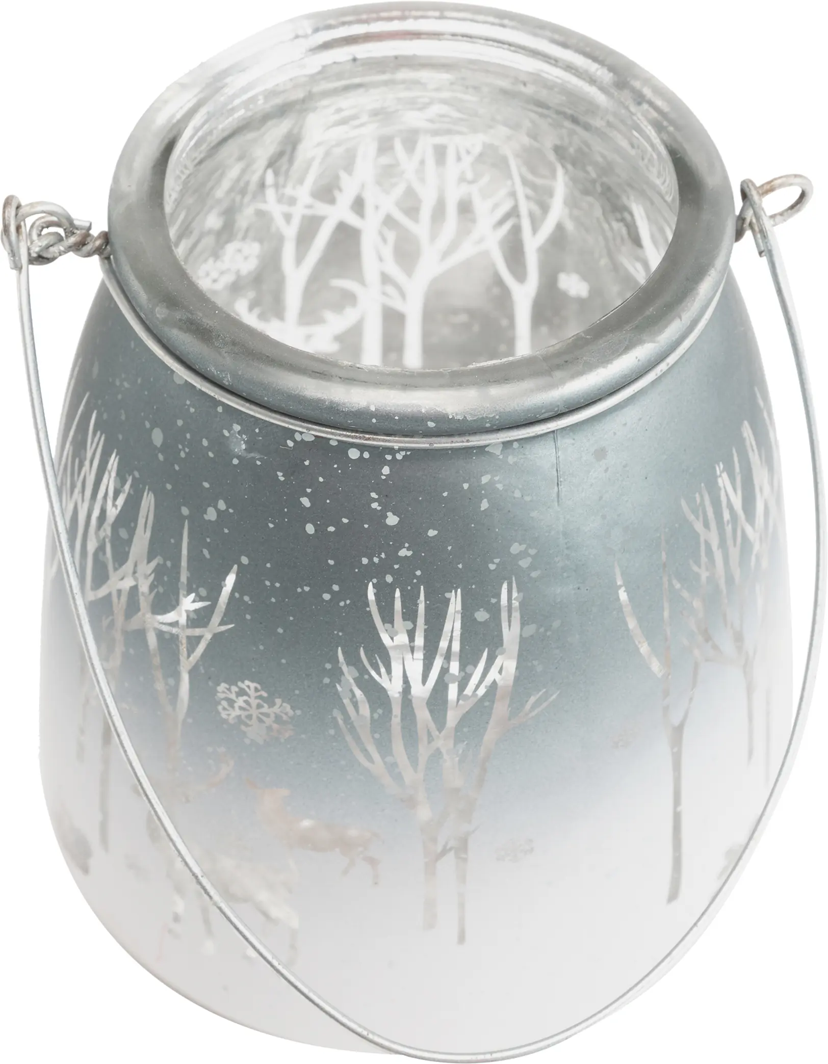 TrendLine Windlicht Glas Winter Ø 12 cm silber-weiß