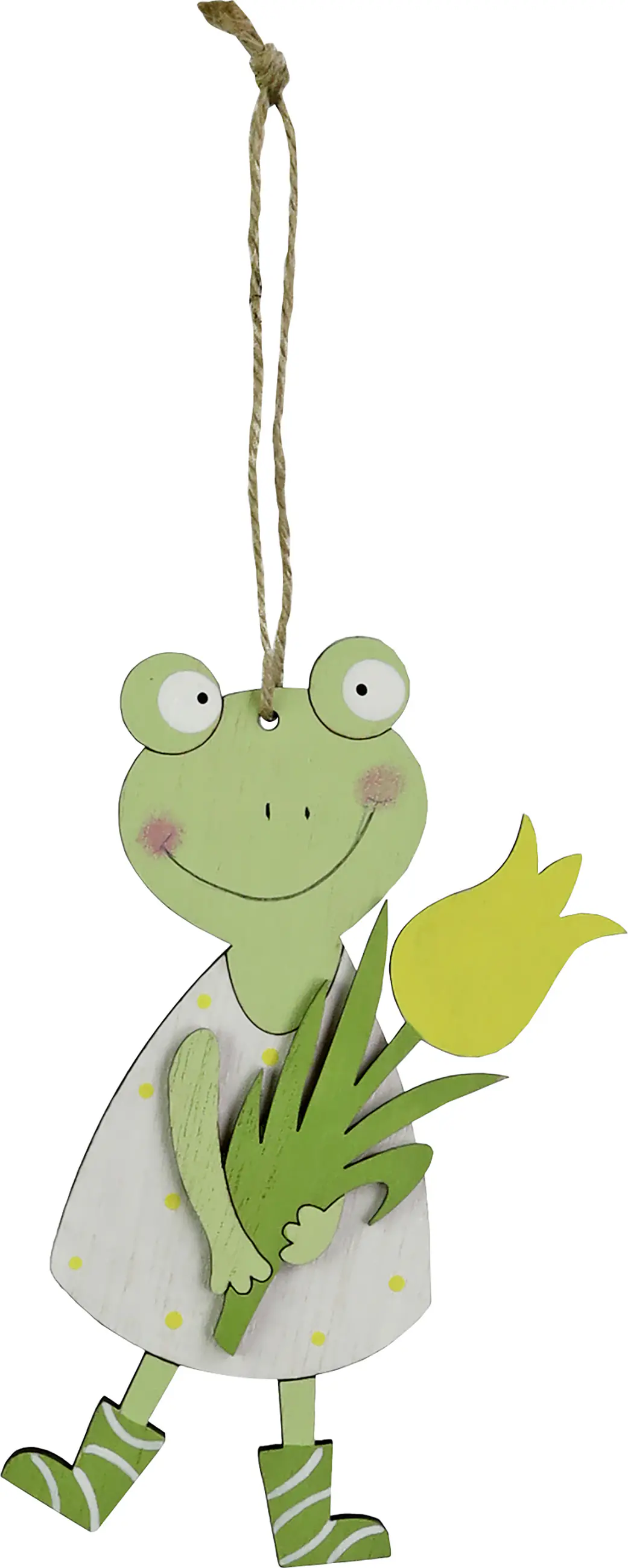 Dekohänger Frosch mit Tulpe Holz 15 x 9 cm grün weiß gelb Dekohänger Frosch mit Tulpe Holz 15 x 9 cm grün weiß gelb
