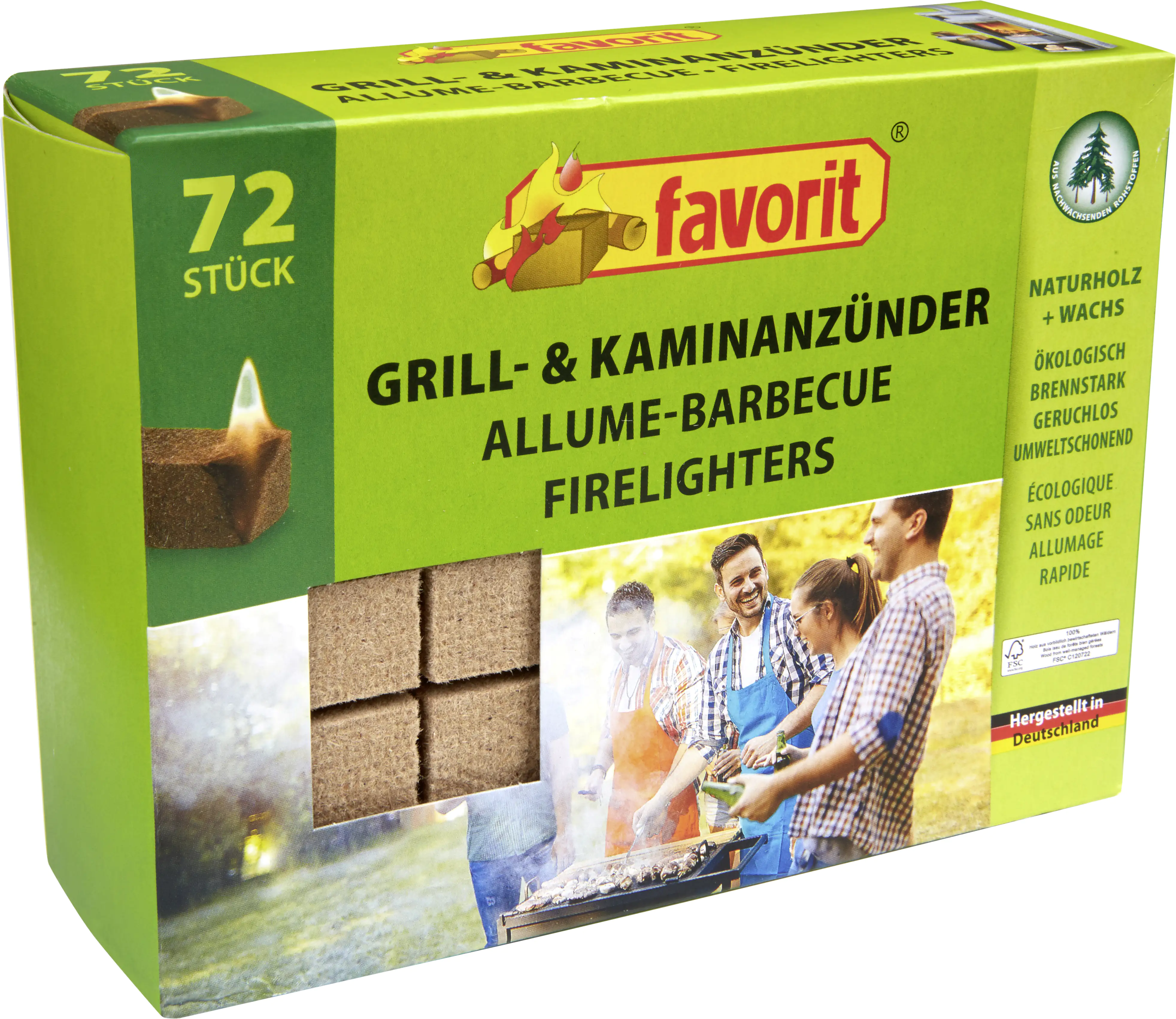 Favorit Grill-Kaminanzünder Naturholz und Wachs 72 Stück