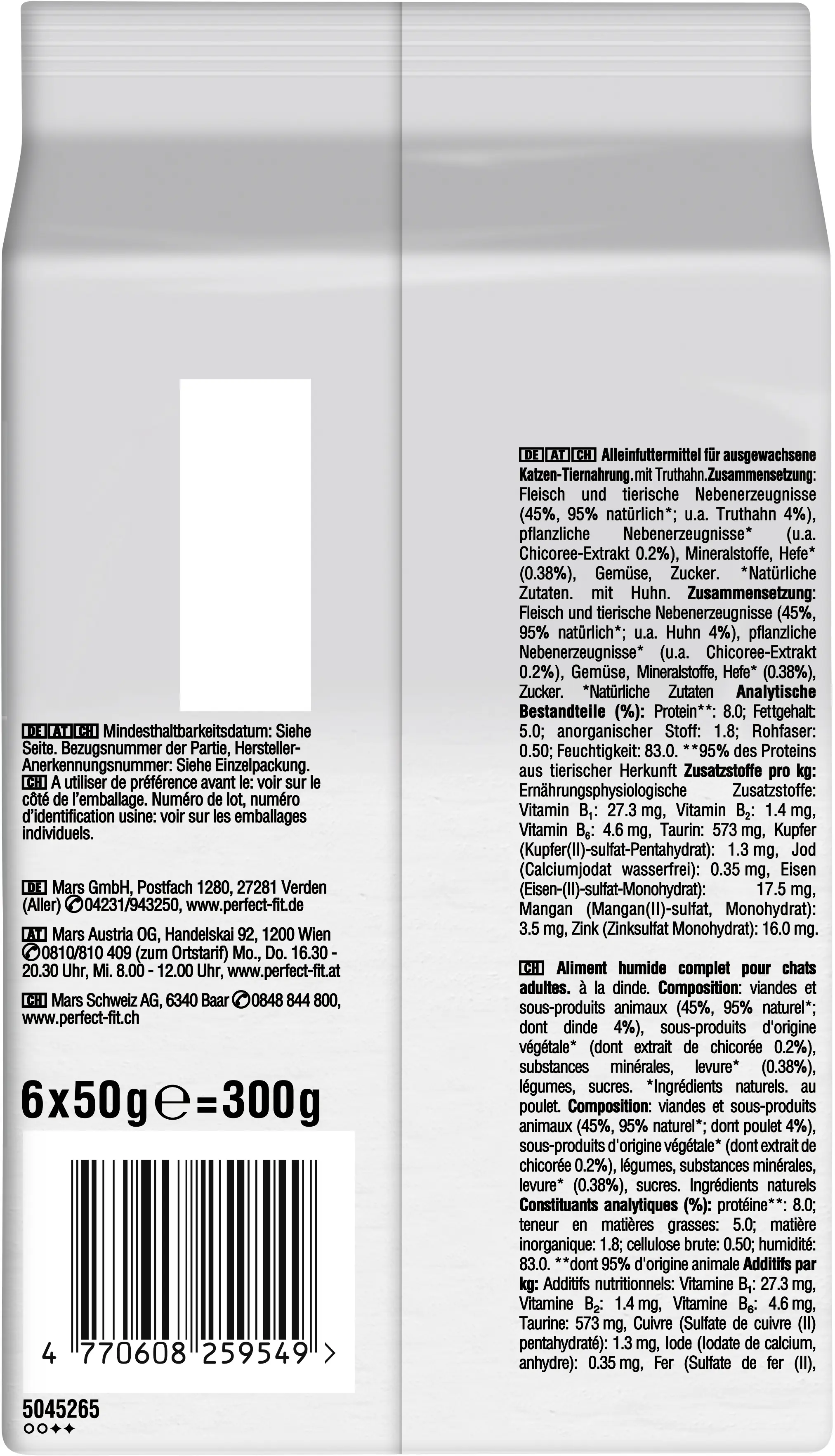 Perfect Fit Natural Vitality 1+ Truthahn & Huhn Katzenfutter 6 x 50g