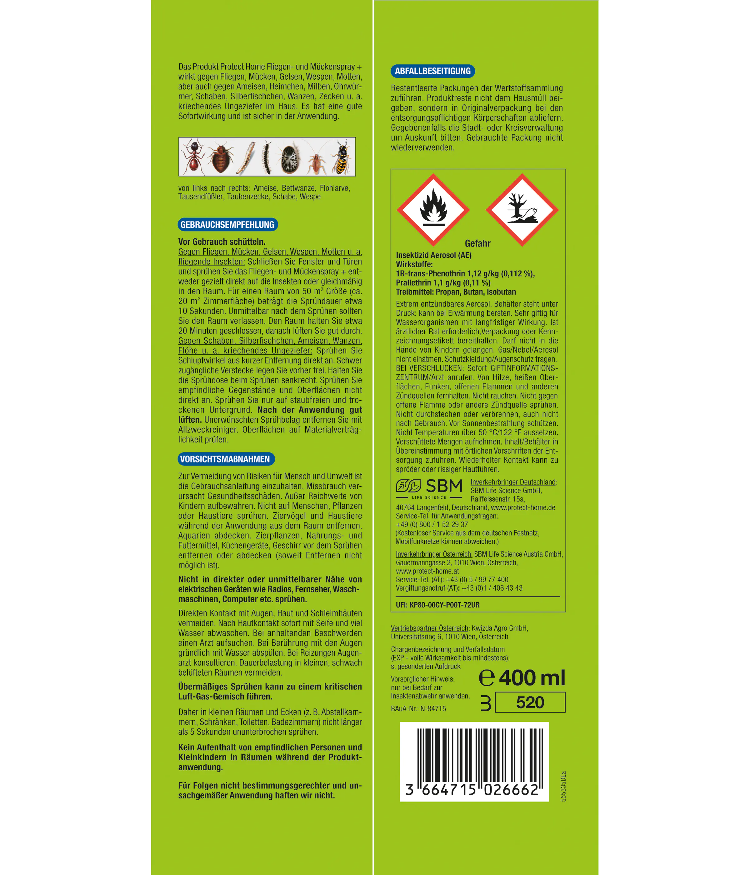 Protect Home Fliegen und Mückenspray  400 ml