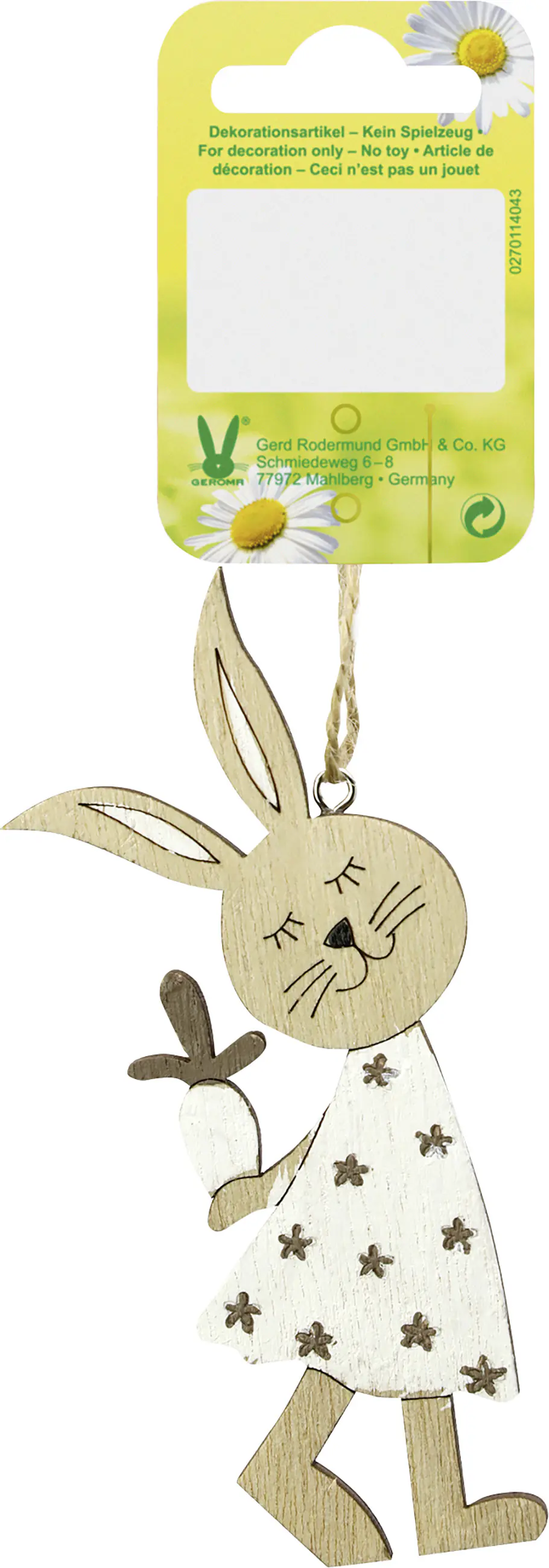 Dekoanhänger Osterhase Holz 12 x 4,5 cm natur weiß