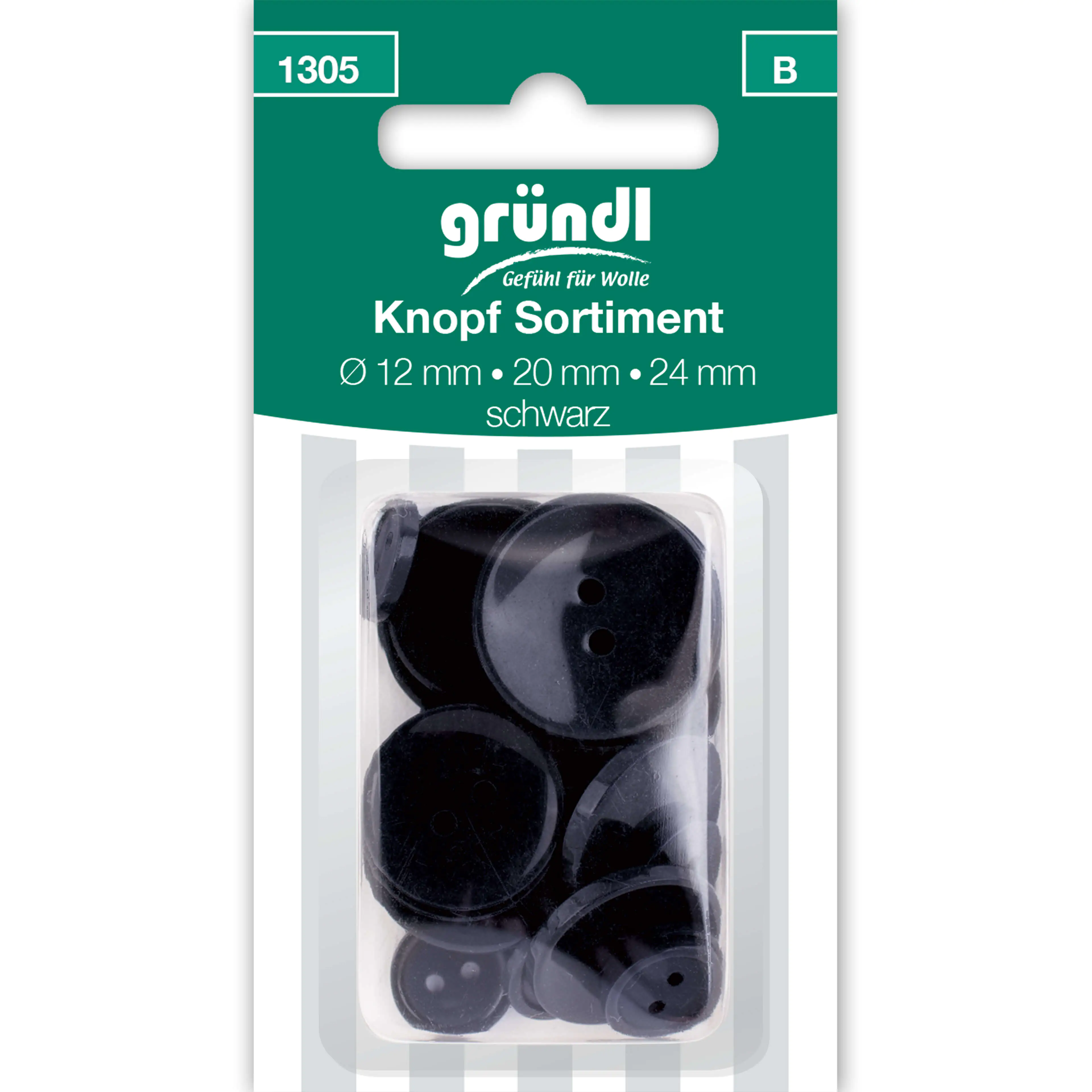 Gründl Knopf Kunststoff Ø 12/20/24 mm schwarz 21 Stück