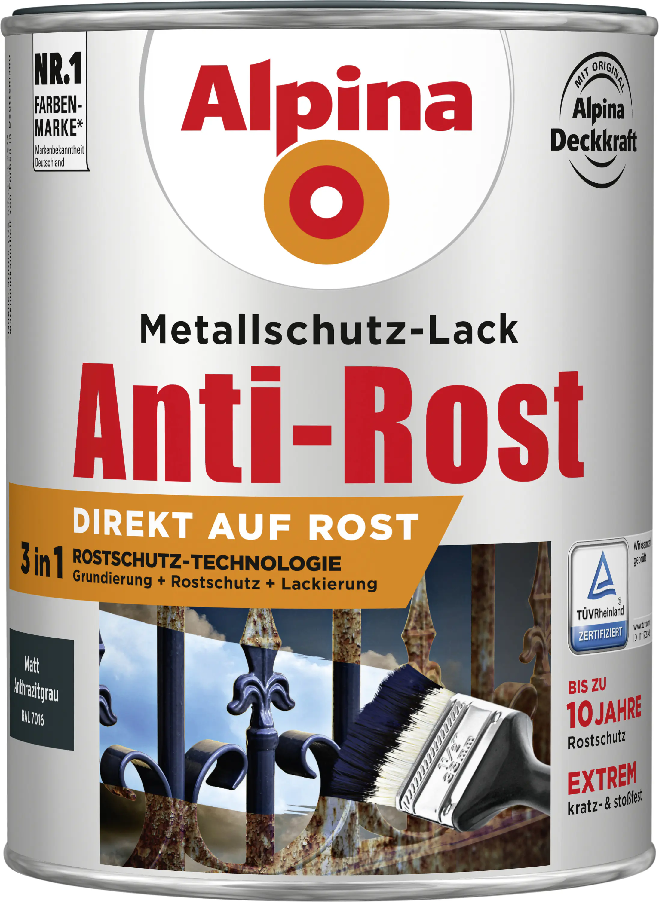 Alpina Metallschutz-Lack Anti-Rost 2,5 L anthrazit matt Alpina Metallschutz-Lack Anti-Rost 2,5 L anthrazit matt