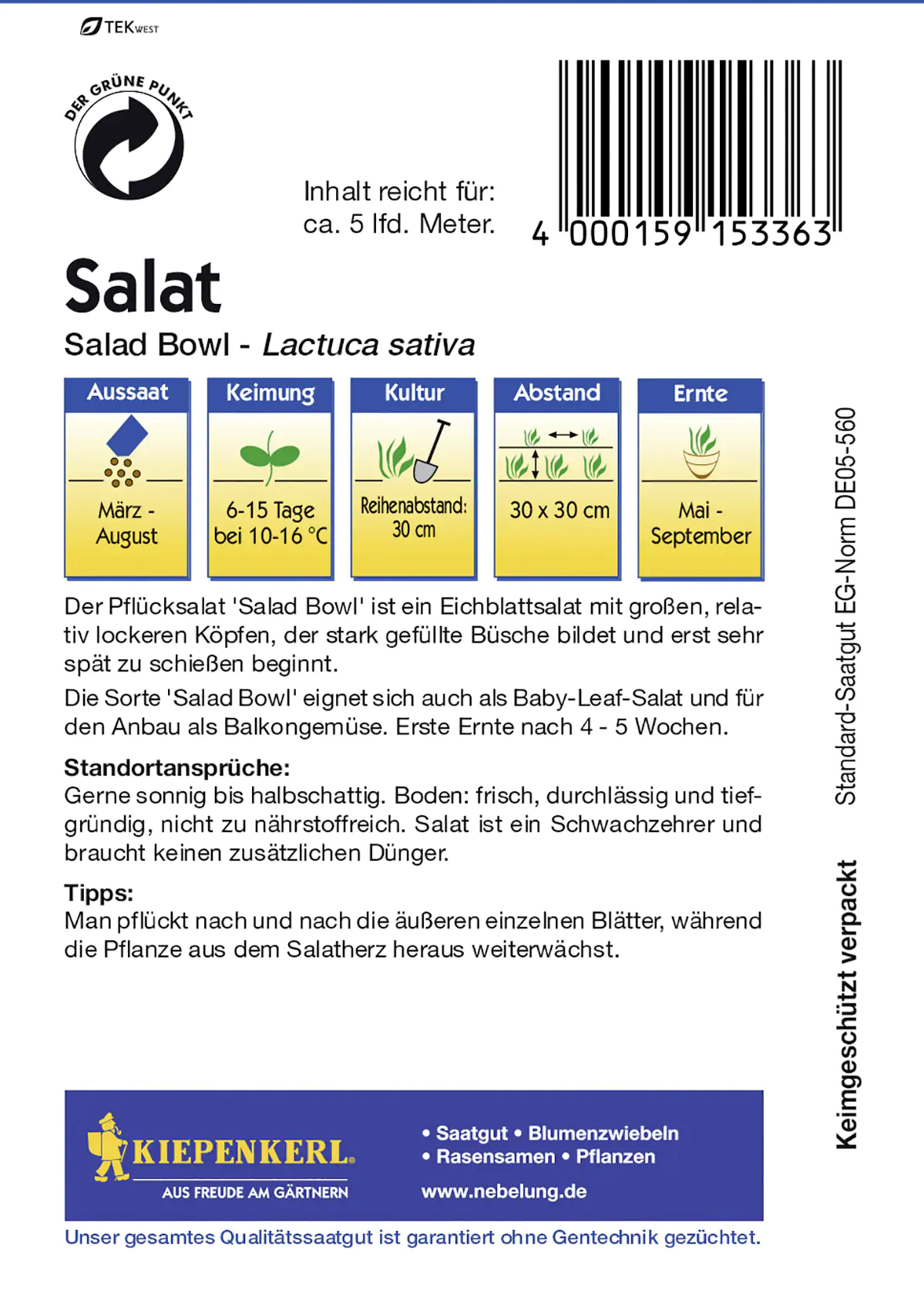 Kiepenkerl Schnittsalat Salad Bowl Lactuca sativa, Inhalt: ca. 5 lfd. Meter Kiepenkerl Schnittsalat Salad Bowl Lactuca sativa, Inhalt: ca. 5 lfd. Meter