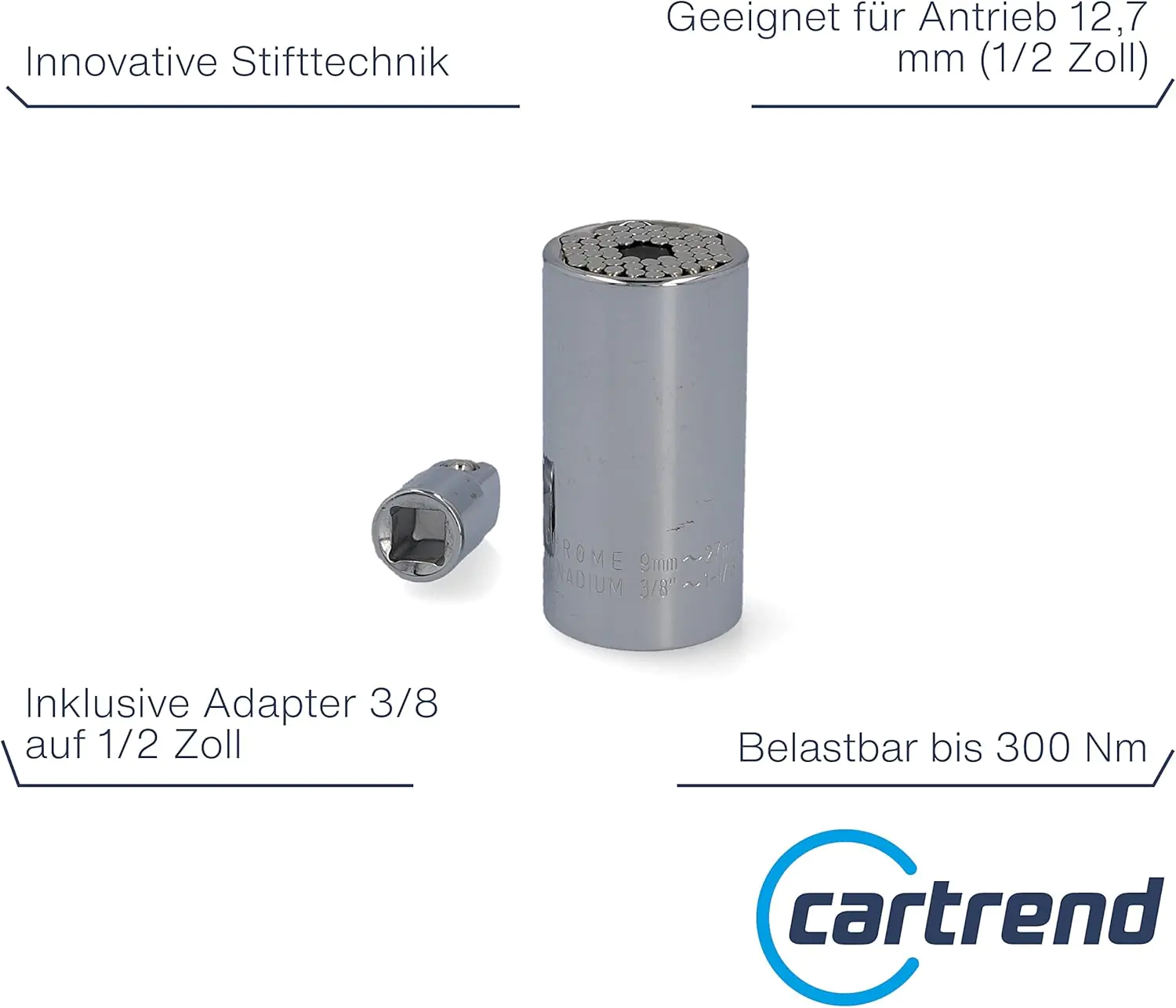 Cartrend Universal Stecknuss 9-27 mm mit Adapter