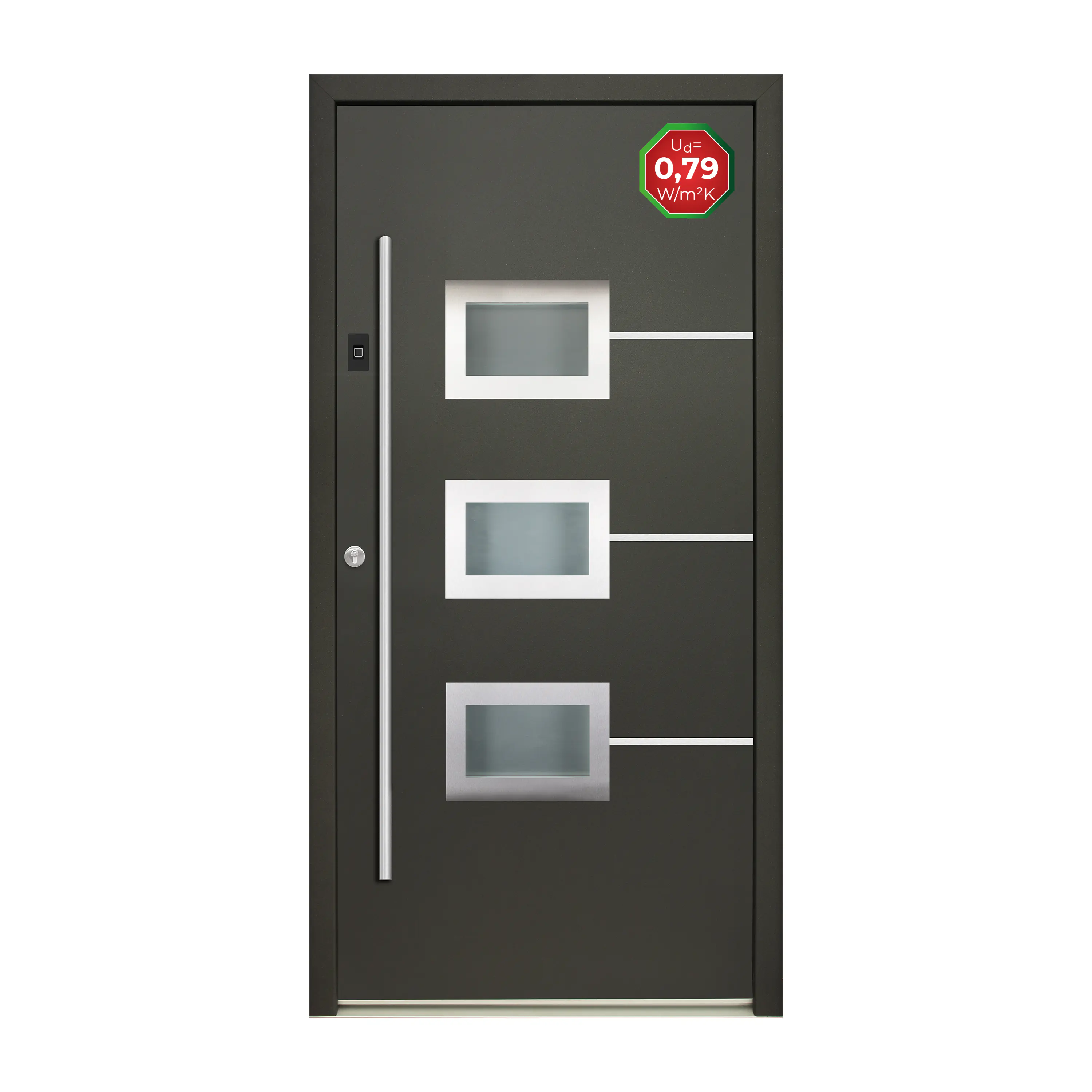 Splendoor Haustür Passivedoor Premium B03 Aluminium/Stahl anthrazit DIN links 98 x 208 cm mit Fingerscan