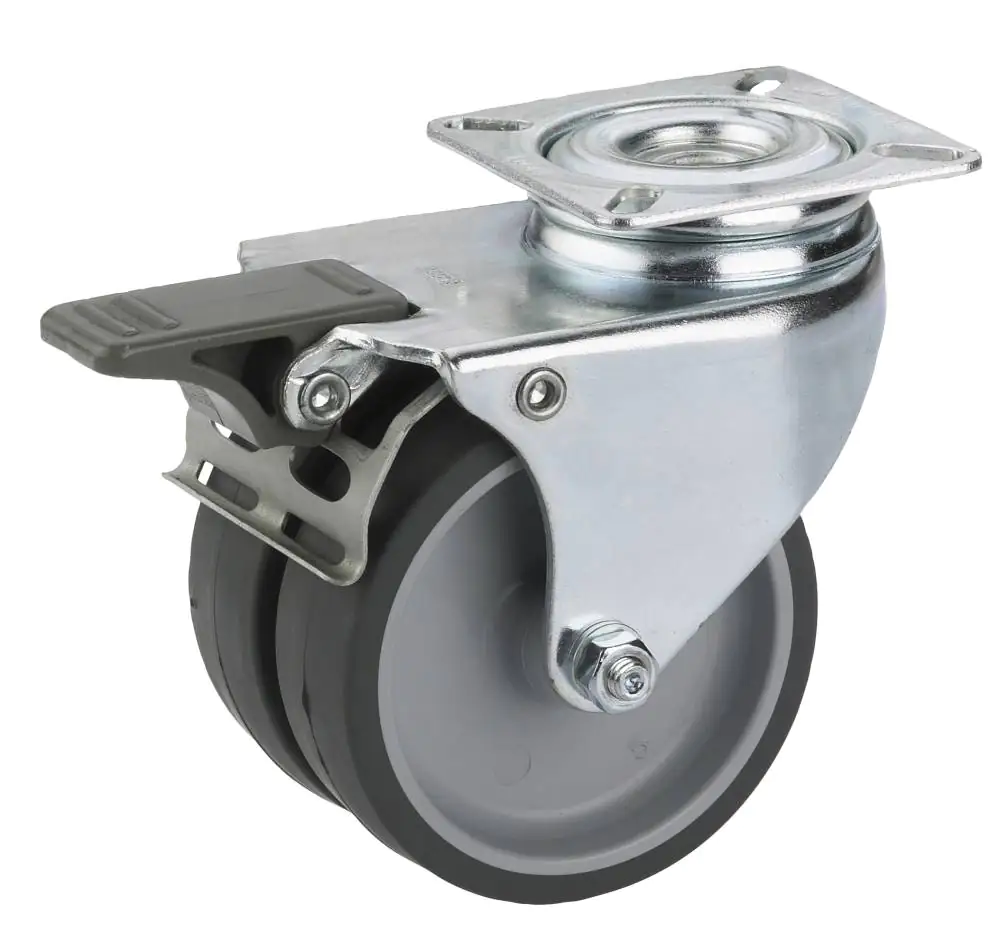 Lenkrolle mit Platte und Totalfeststeller 75 x 25 mm, Tragkr. 100 kg