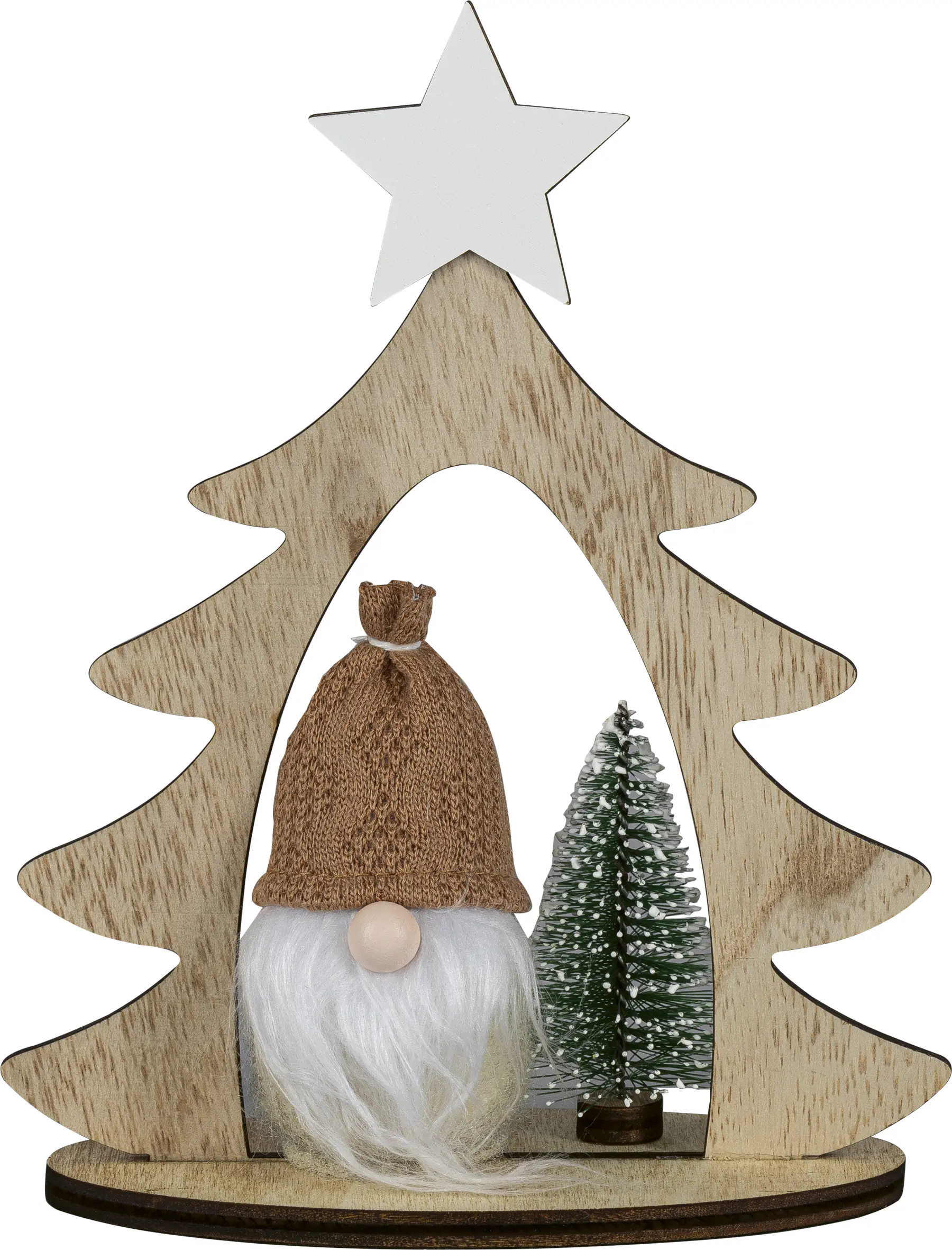 HGD Weihnachtsdeko Tannenbaum mit Wichtel 20 x 14 cm natur/weiß