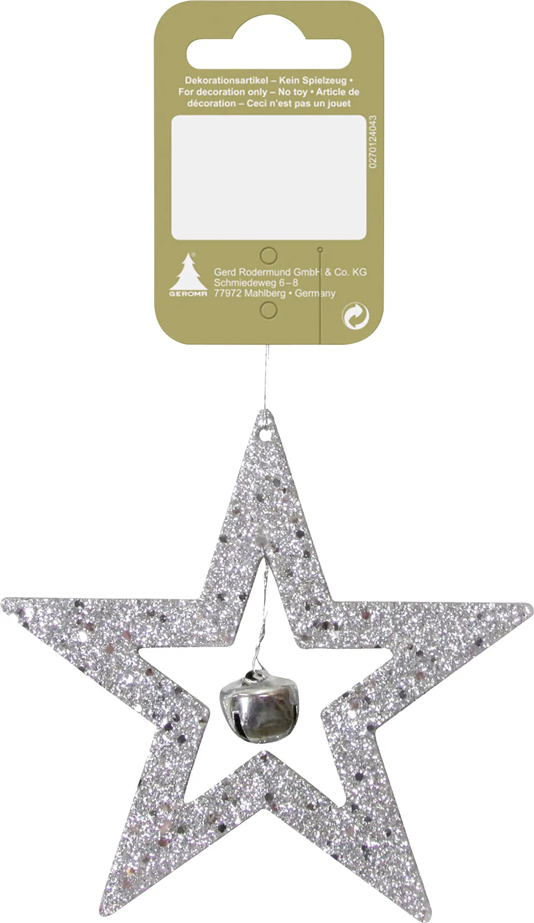 Dekohänger Stern mit Glocke Kunststoff 10 cm silber