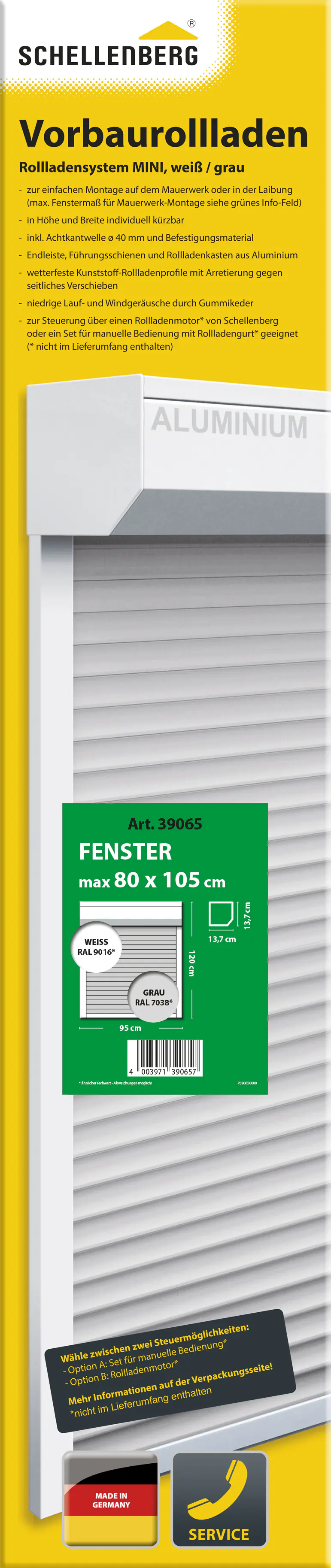 Schellenberg Vorbaurollladen-Set, 95 x 120 cm, 45°-Rollladenkasten, weiß/grau