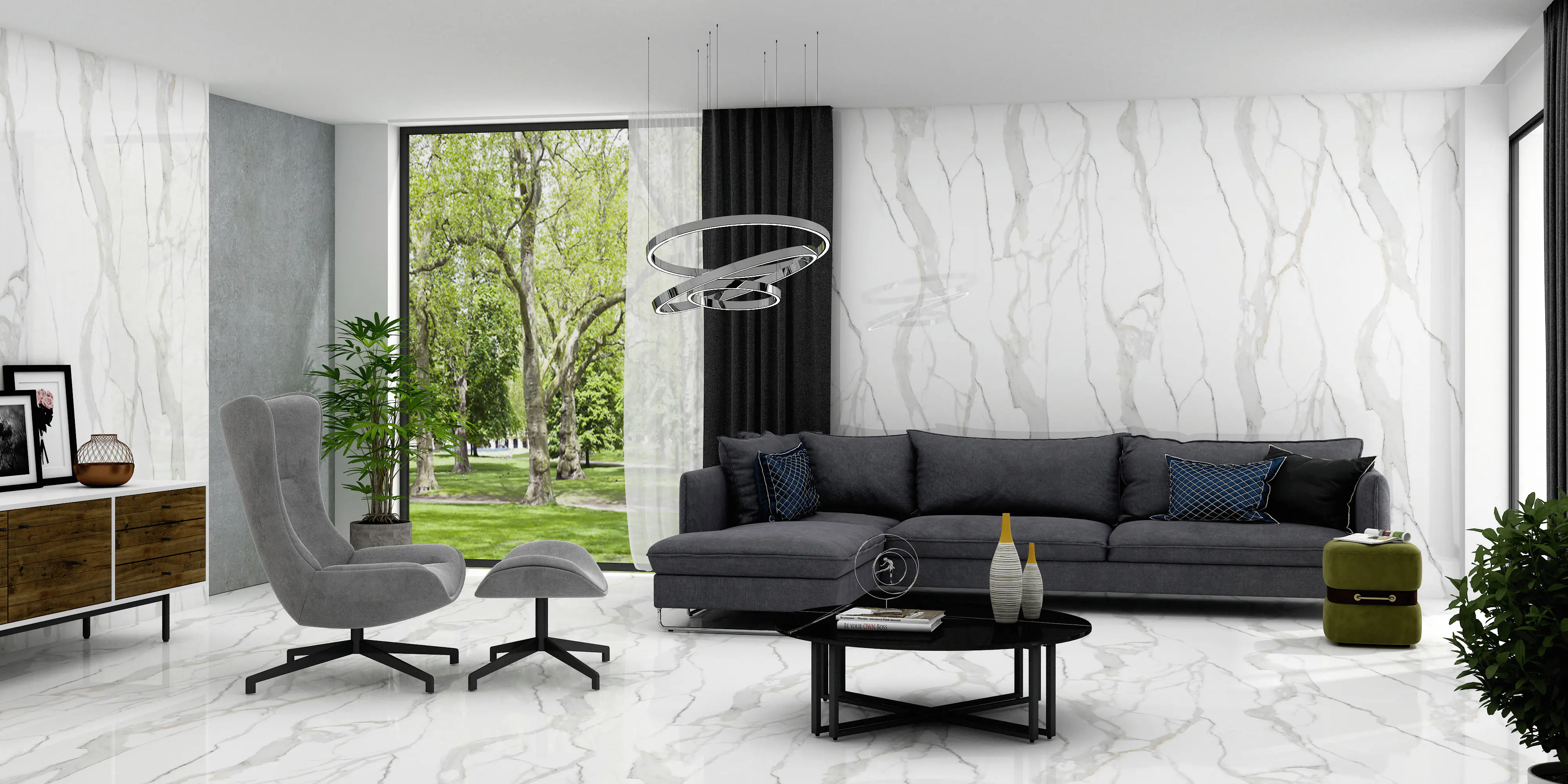 Bodenfliese Feinsteinzeug  Calacatta 60 x 120 cm grau/weiß/gold