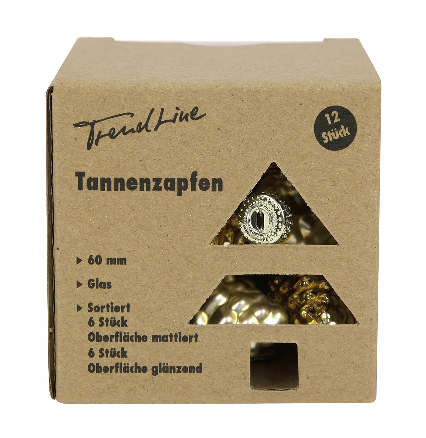 TrendLine Weihnachtskugeln Glas-Tannenzapfen 6 cm gold 12 Stück