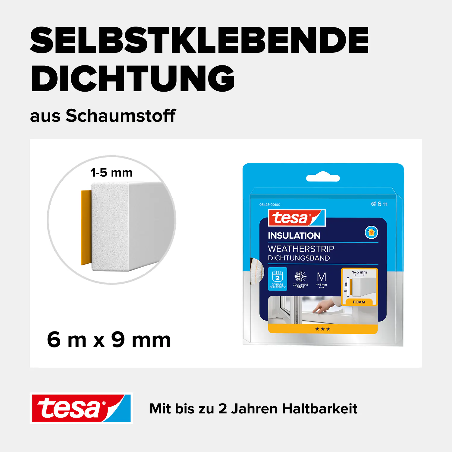 tesa Insulation Schaumstoff Fensterdichtung 6 m, weiß