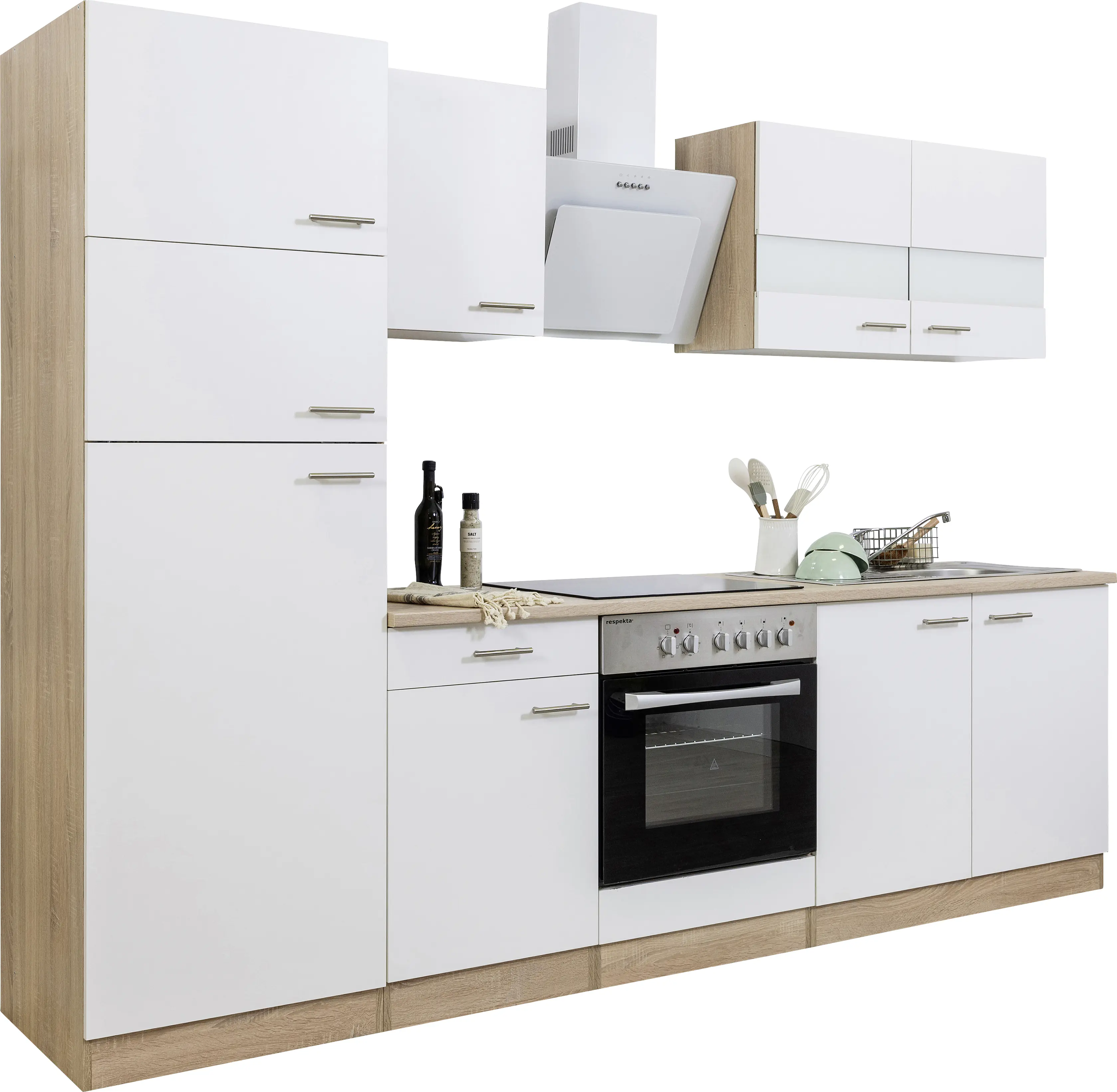 Respekta Economy Küchenblock 270 cm weiß, Eiche Sonoma, KB270ESWCGKE