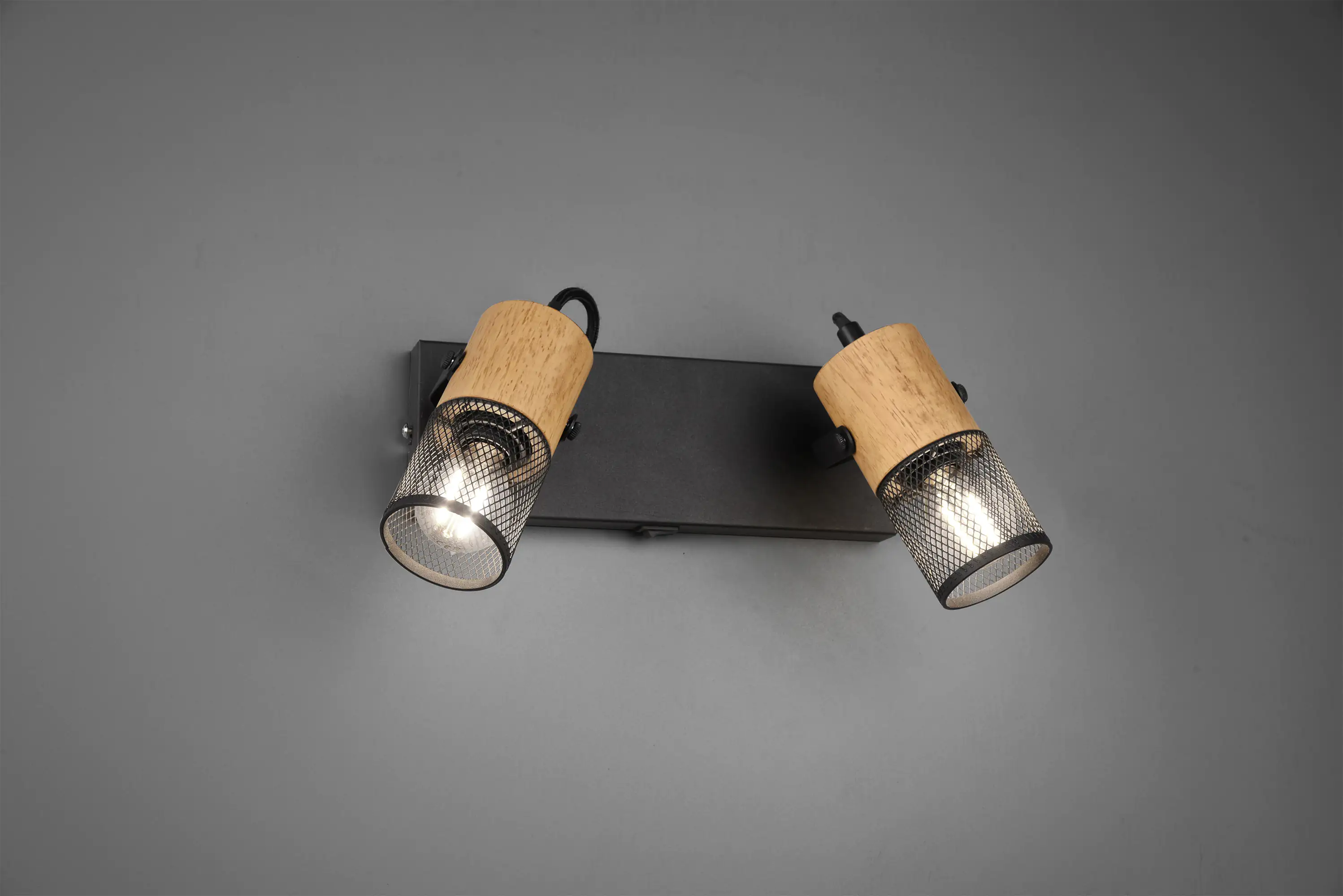 Trio Leuchten 2er Spot Tosh schwarz matt, Holz