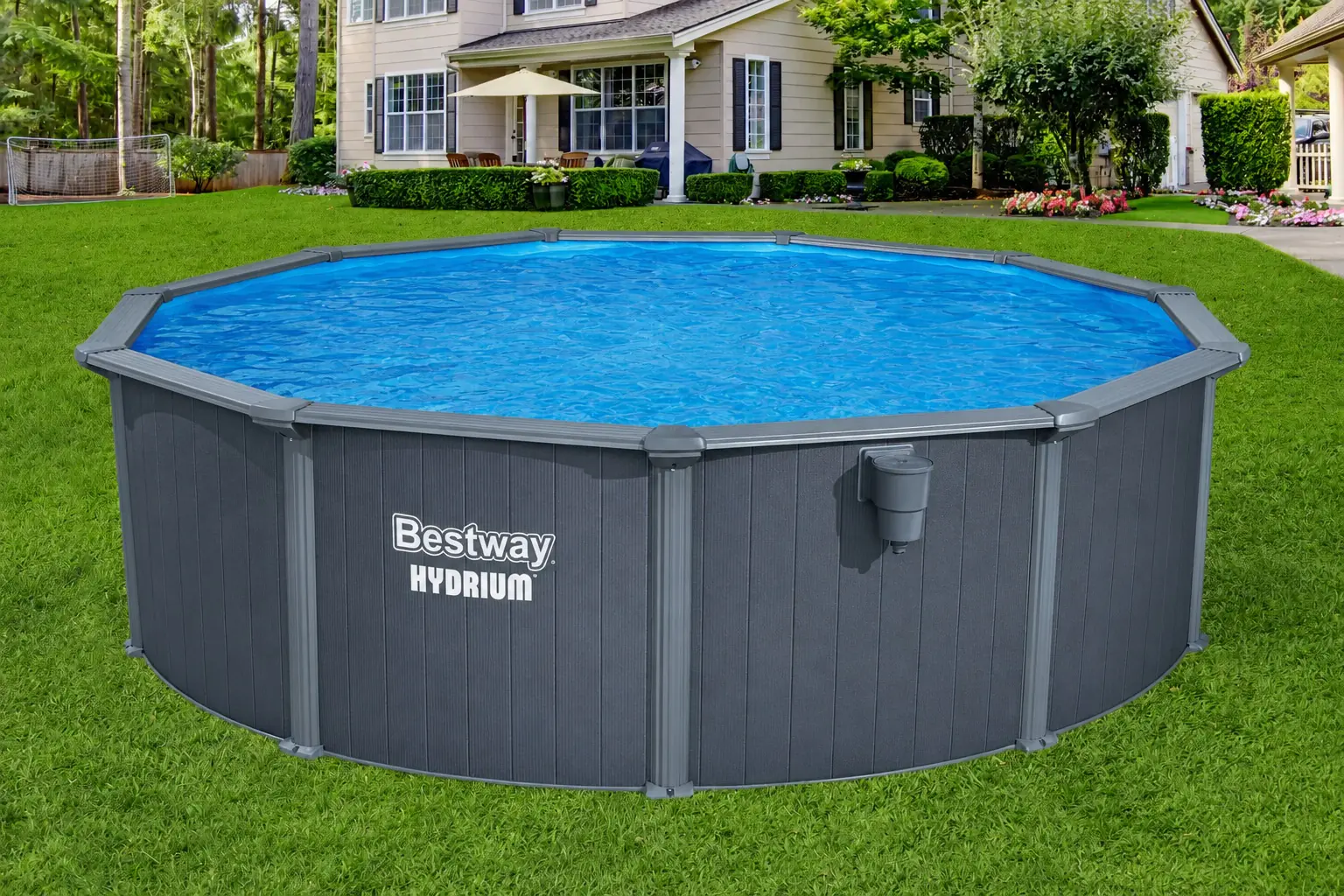 Bestway Stahlwandpool Set Hydrium Ø 488 x 132 cm grau