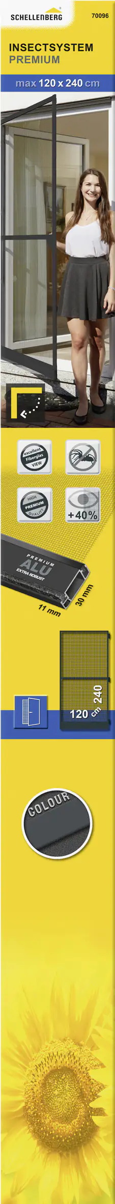 Schellenberg Fliegenschutz-Tür PREMIUM 120 x 240 cm anthrazit/anthrazit kürzbar