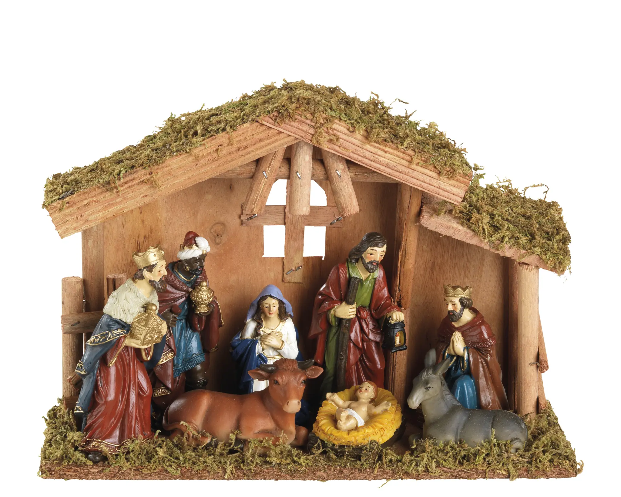 Dekofigur Weihnachtskrippe Holz 30 x 21 cm bunt 