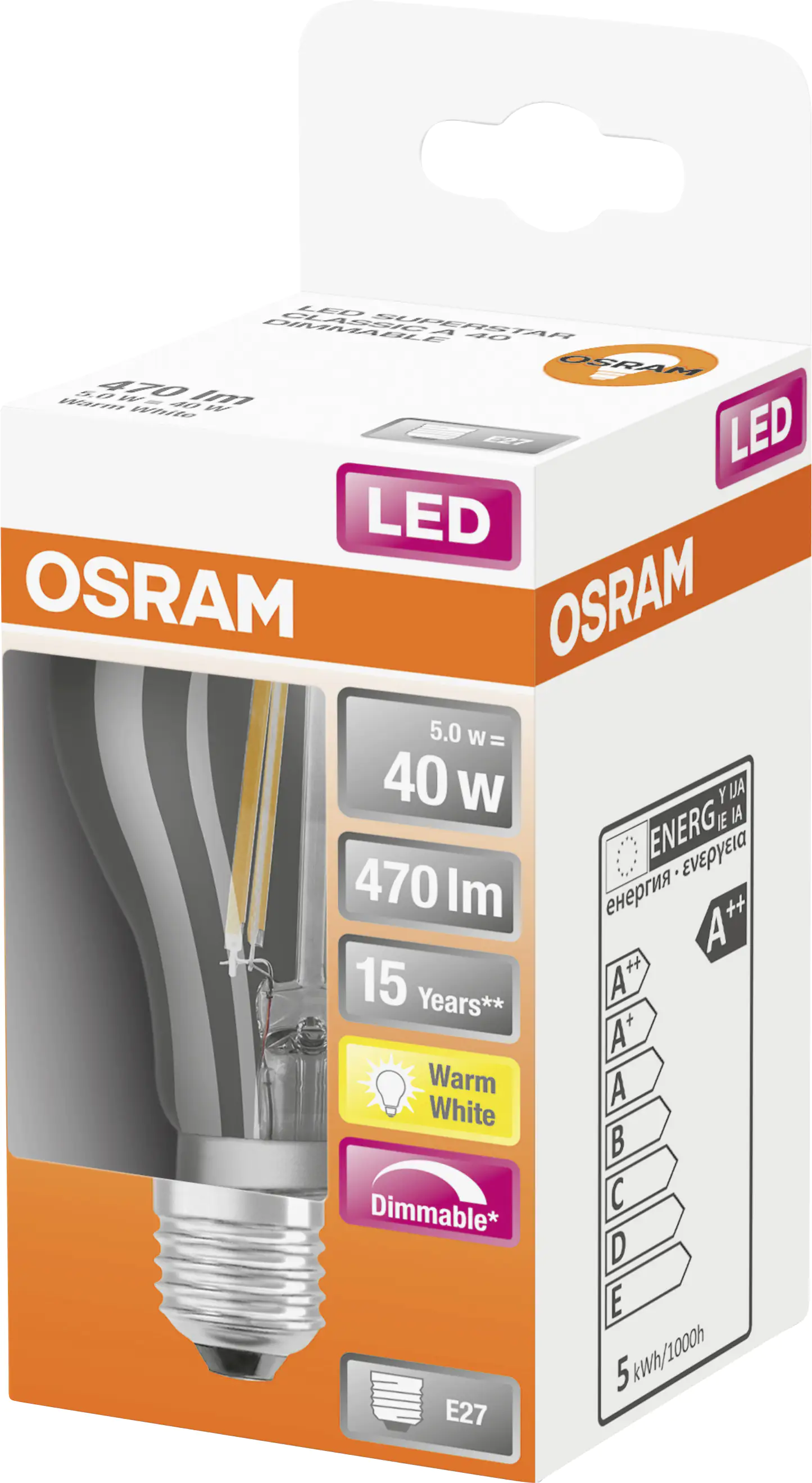 Osram LED Leuchtmitel Star Classic P40 E27 5W warmweiß, dimmbar, klar