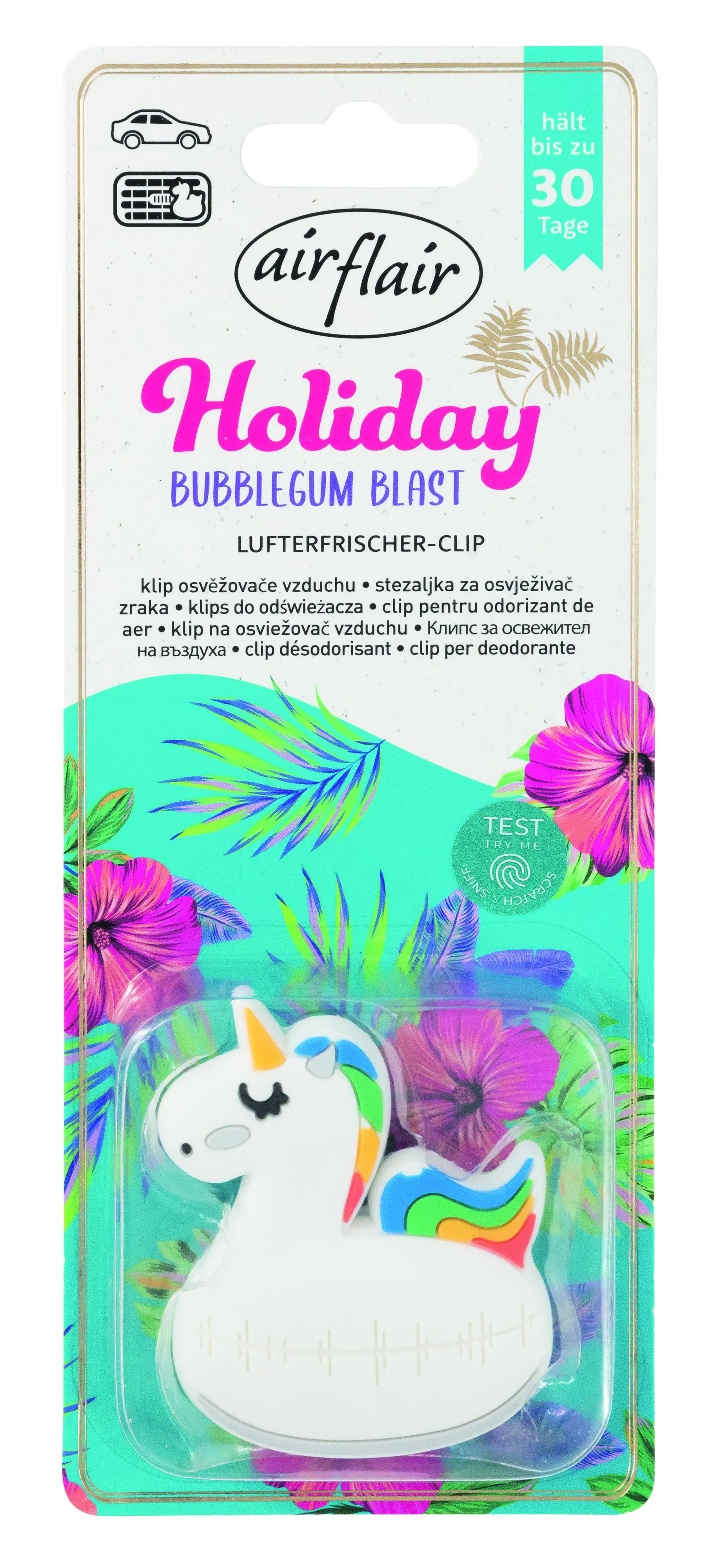 airflair Lufterfrischer Clip Holiday Einhorn Bubblegum Blast