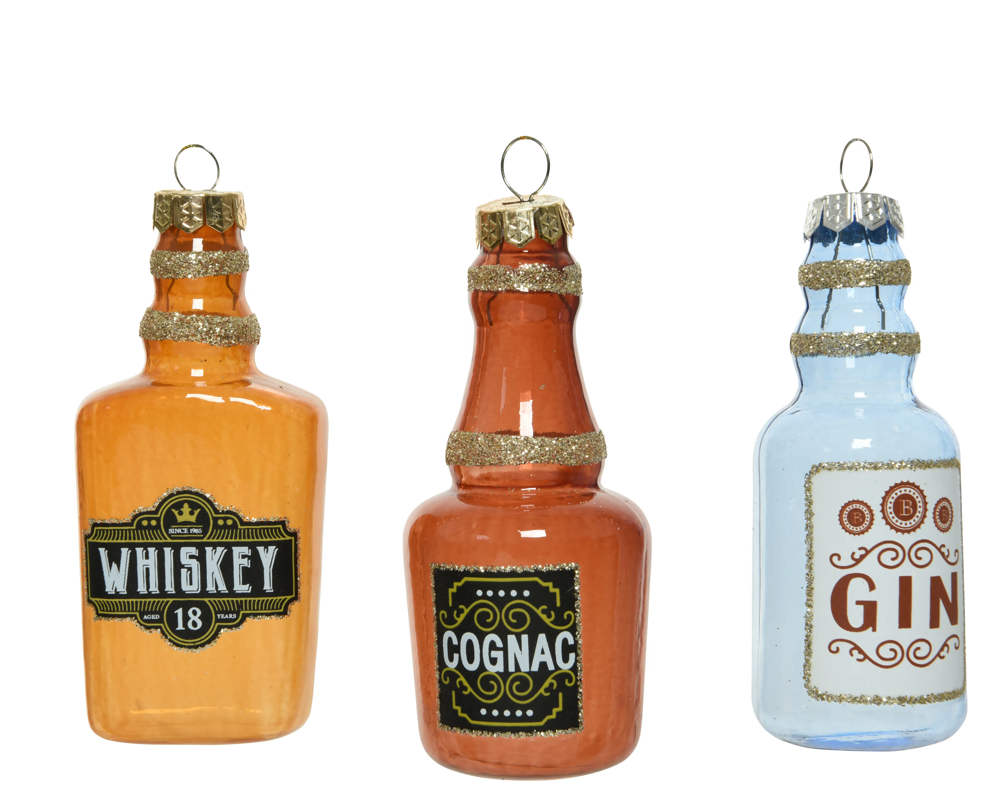 Decoris Weihnachtskugel aus Glas Flaschen 9 cm 2-fach sortiert