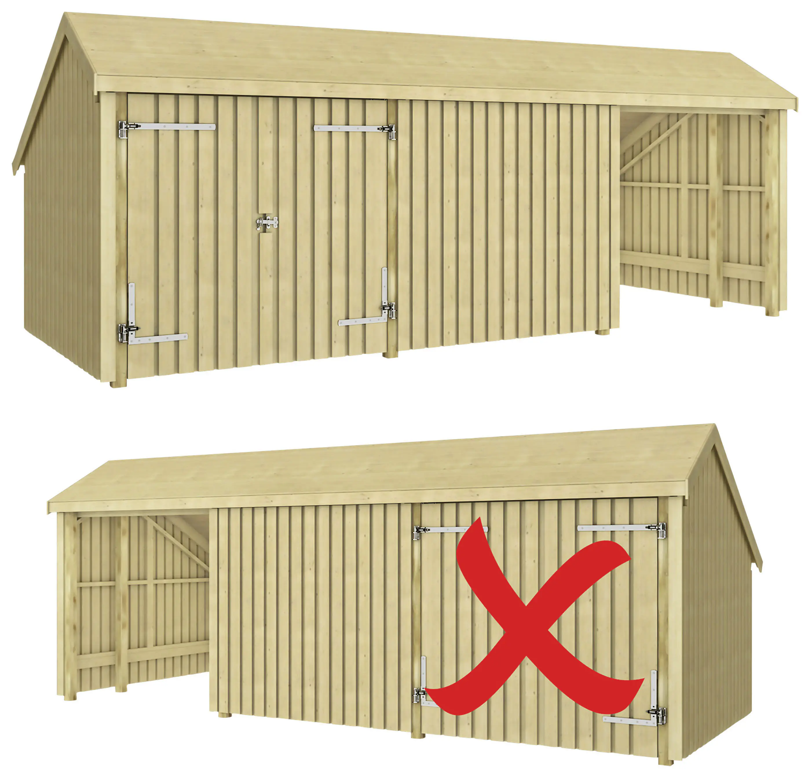 Plus Gartenhaus Multi 3 Module 619 x 238 cm natur mit Doppeltür, offen
