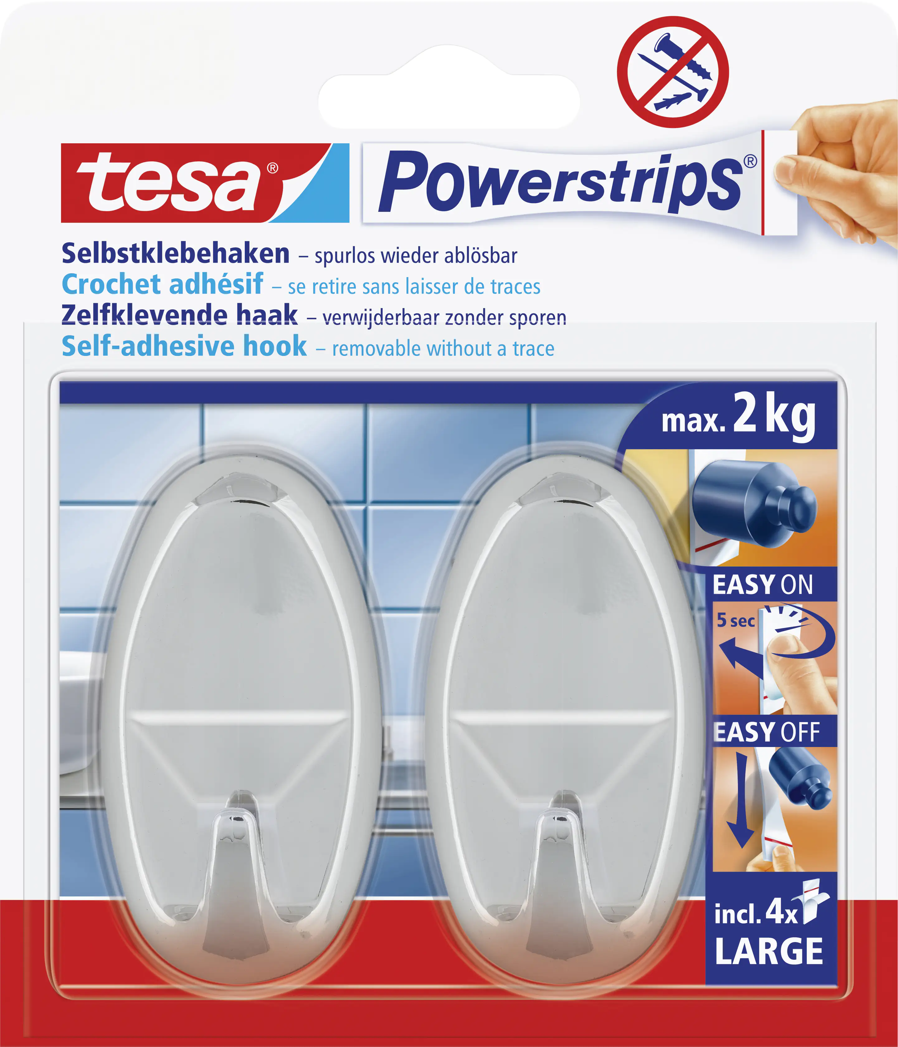 tesa Haken Powerstrip Large oval, chrom