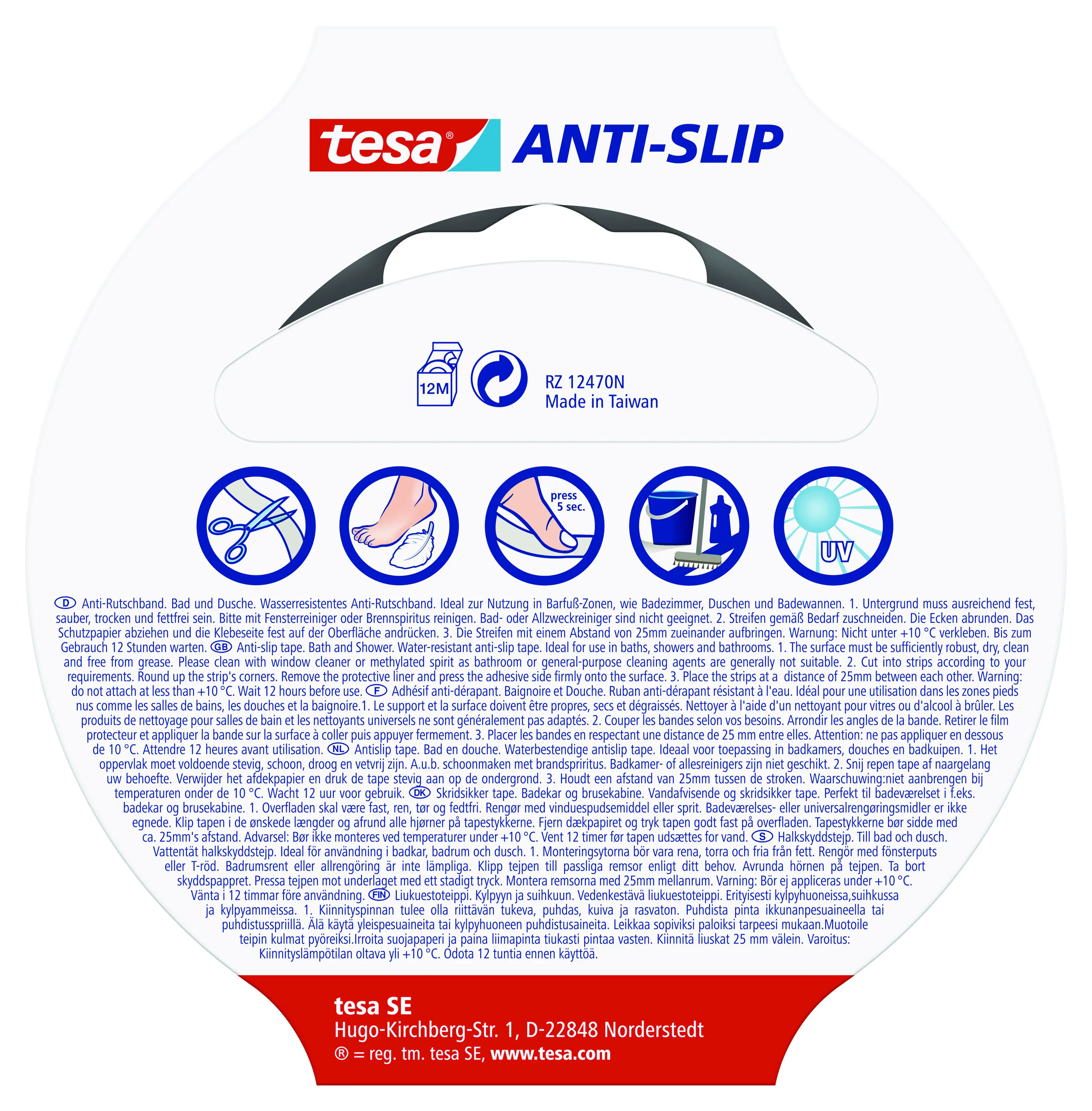 tesa Anti-Rutschband Bad & Dusche 5 m x 25 mm, transparent