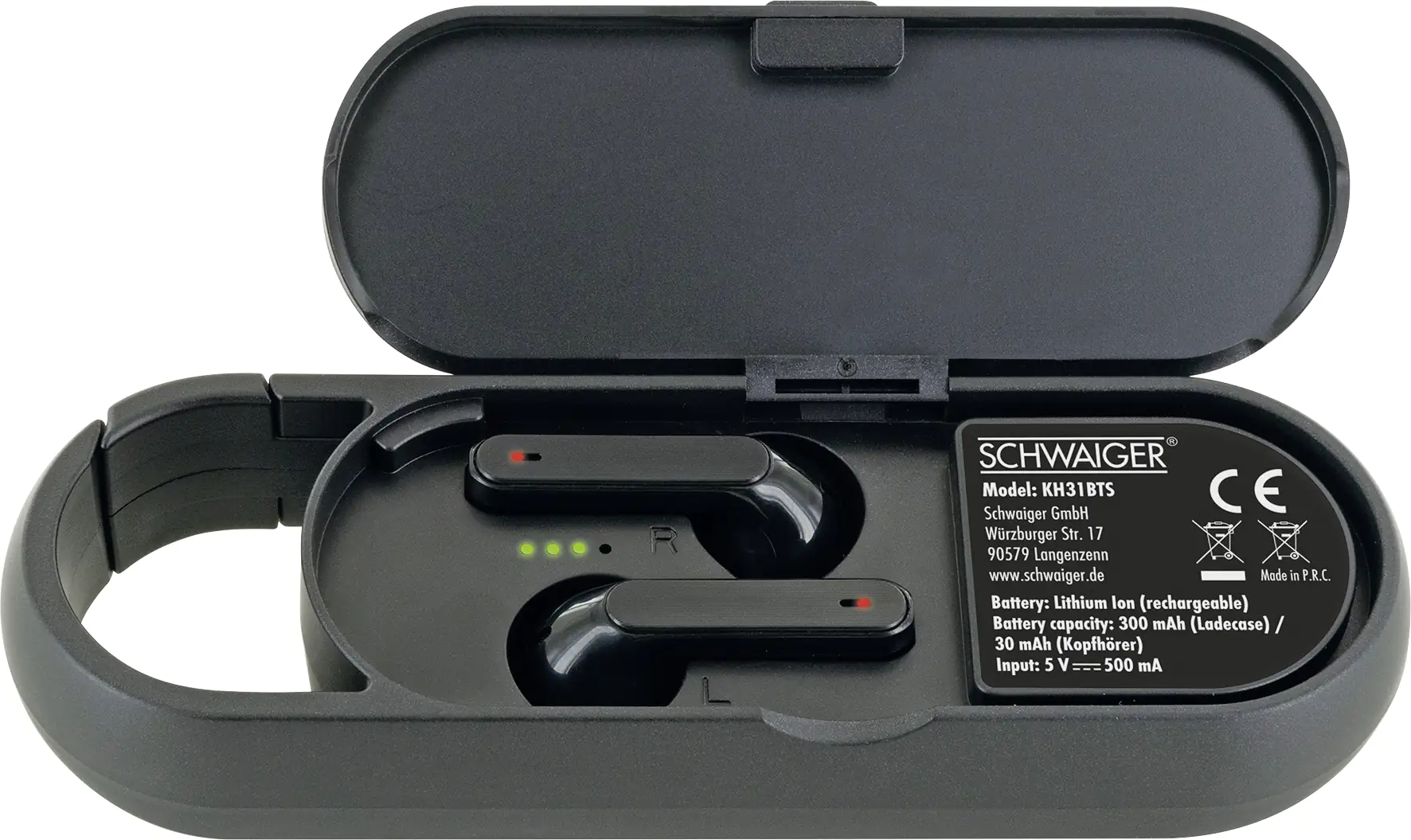 Schwaiger TWS Kopfhörer Bluetooth Ladeschale, USB Type C, schwarz