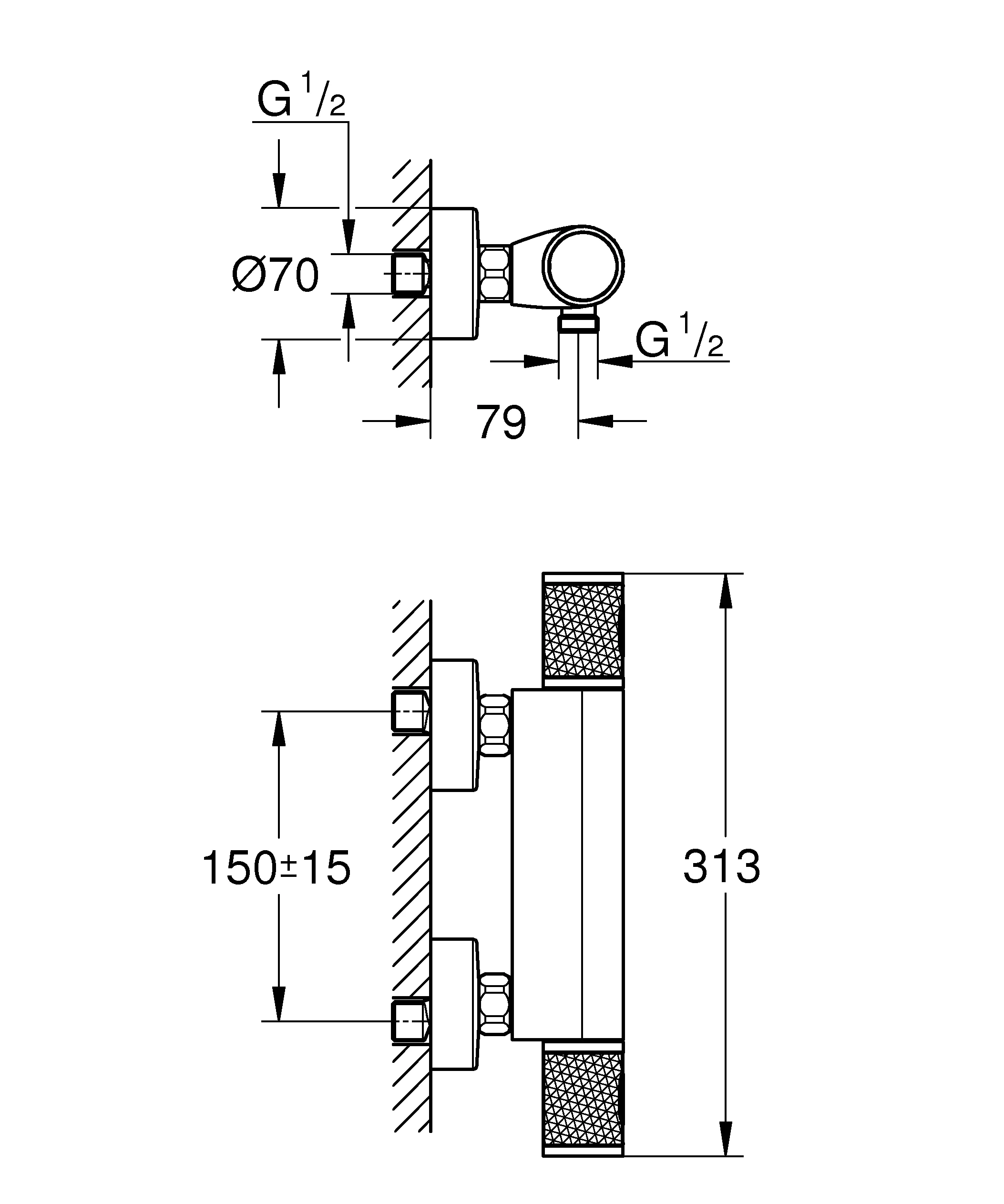 Grohe Precision Feel Thermostat-Brausebatterie chrom DN 15 Grohe Precision Feel Thermostat-Brausebatterie chrom DN 15