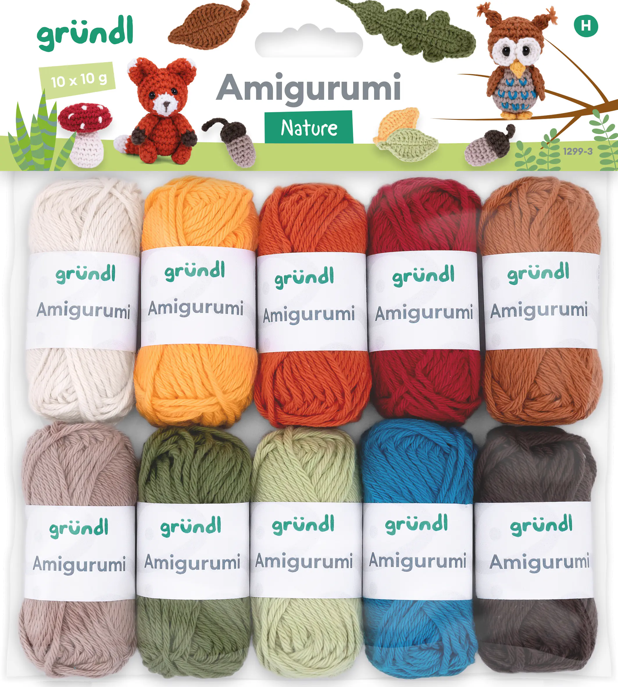 Gründl Baumwollgarn Nature Amigurumi 10 x 10 g mehrfarbig