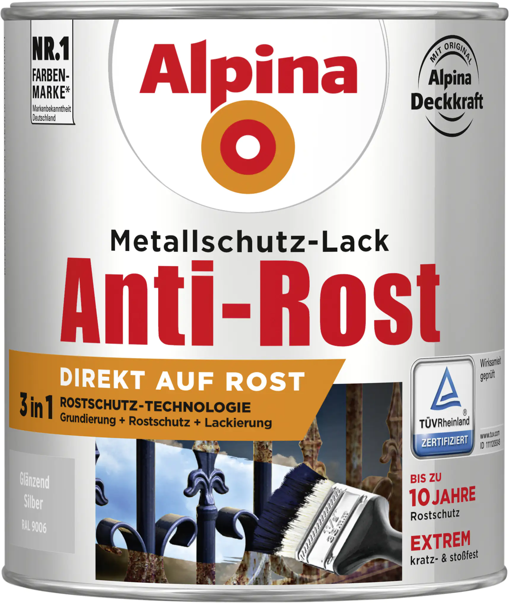 Alpina Metallschutz-Lack Anti-Rost 750 ml silber glänzend Alpina Metallschutz-Lack Anti-Rost 750 ml silber glänzend