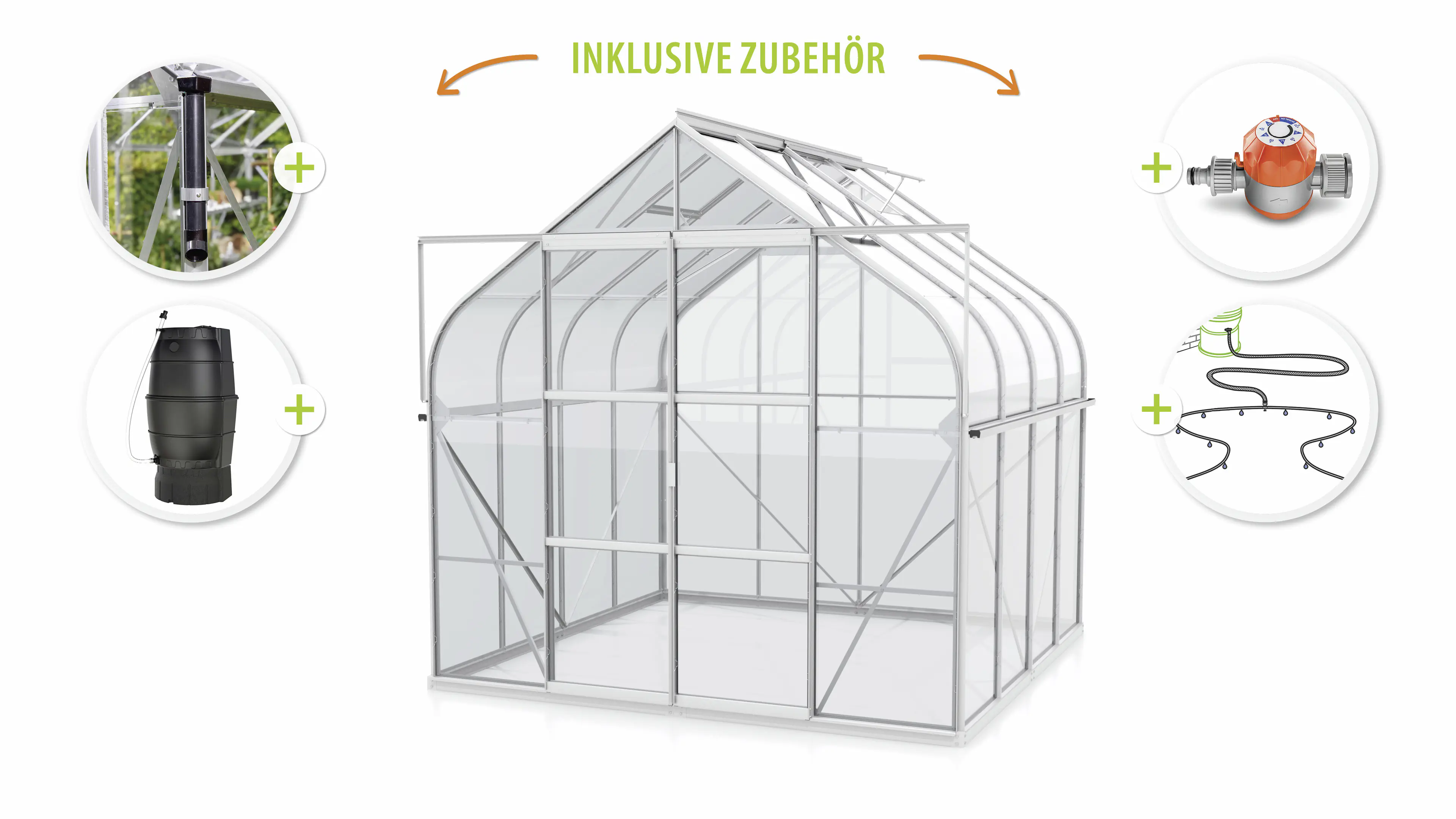 Vitavia Gewächshaus-Set Dione 6700 ESG 3 mm alu 254 x 254 cm 