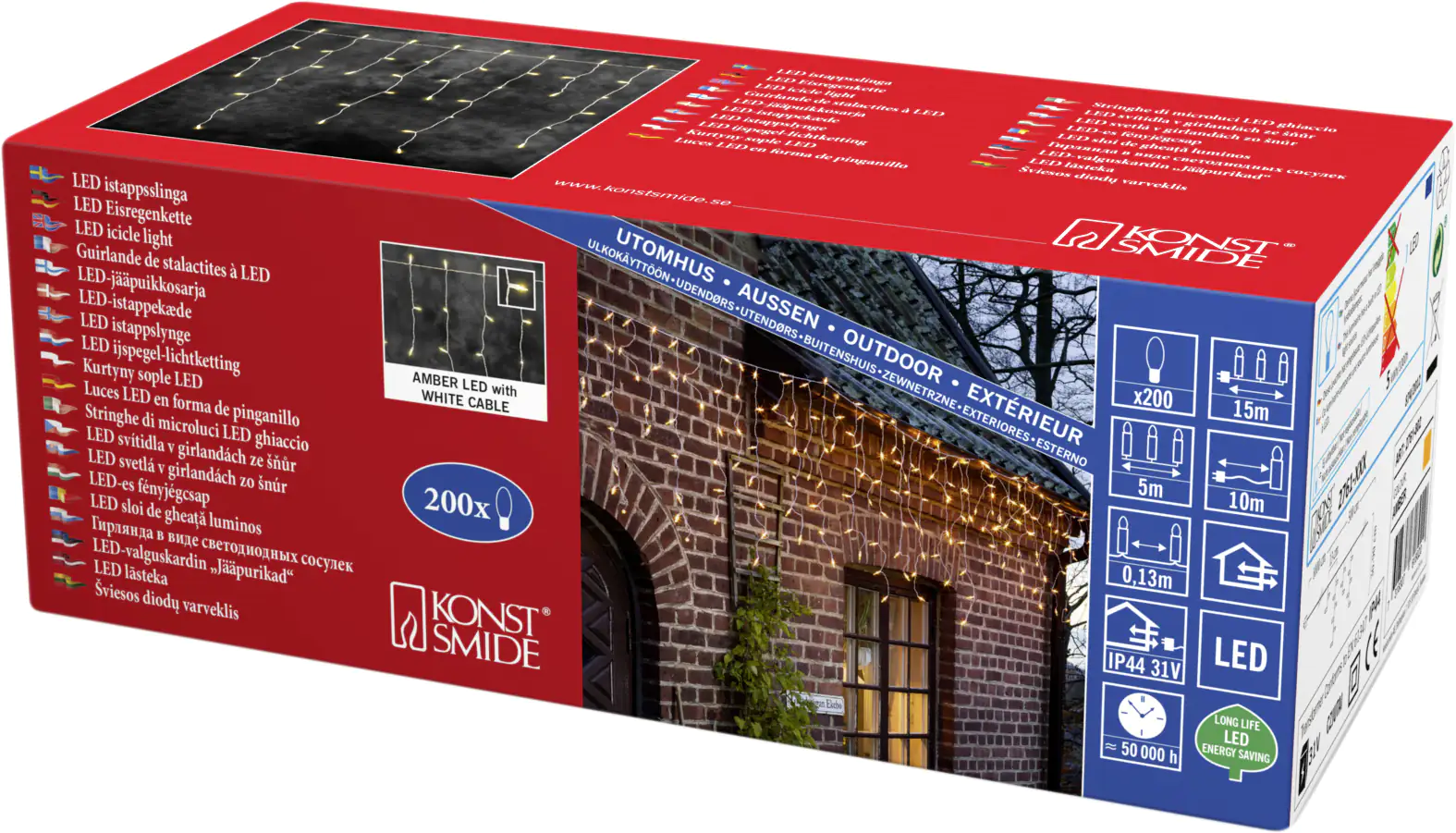 Konstsmide LED Eisregen Lichtervorhang für Außen 200 LED, bernstein Konstsmide LED Eisregen Lichtervorhang für Außen 200 LED, bernstein