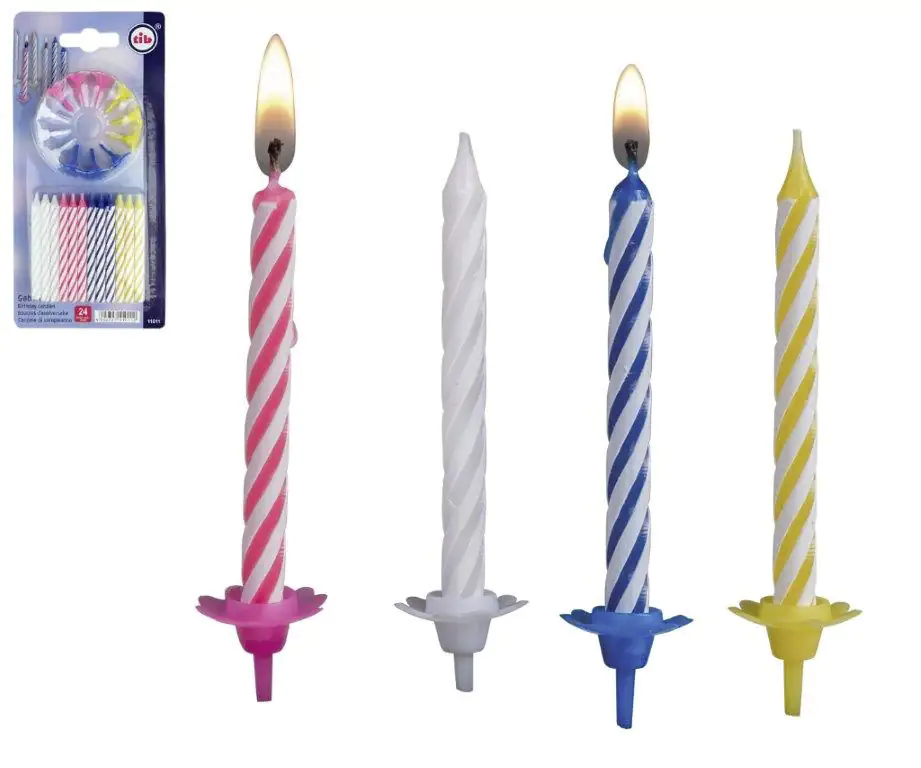 TIB Heyne Geburtstagskerzen mit Halter 24 Stück