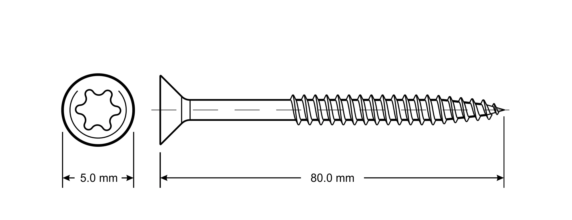 TrendLine Universalschrauben 5.0 x 80 mm TX 25 - 175 Stück