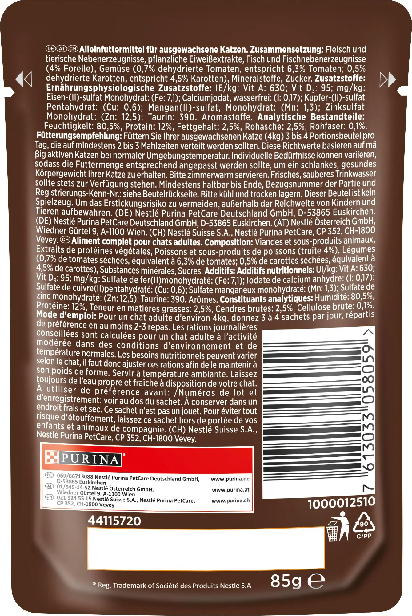 Gourmet A la Carte mit Forelle an feiner Gemüseauswahl 85 g Gourmet A la Carte mit Forelle an feiner Gemüseauswahl 85 g
