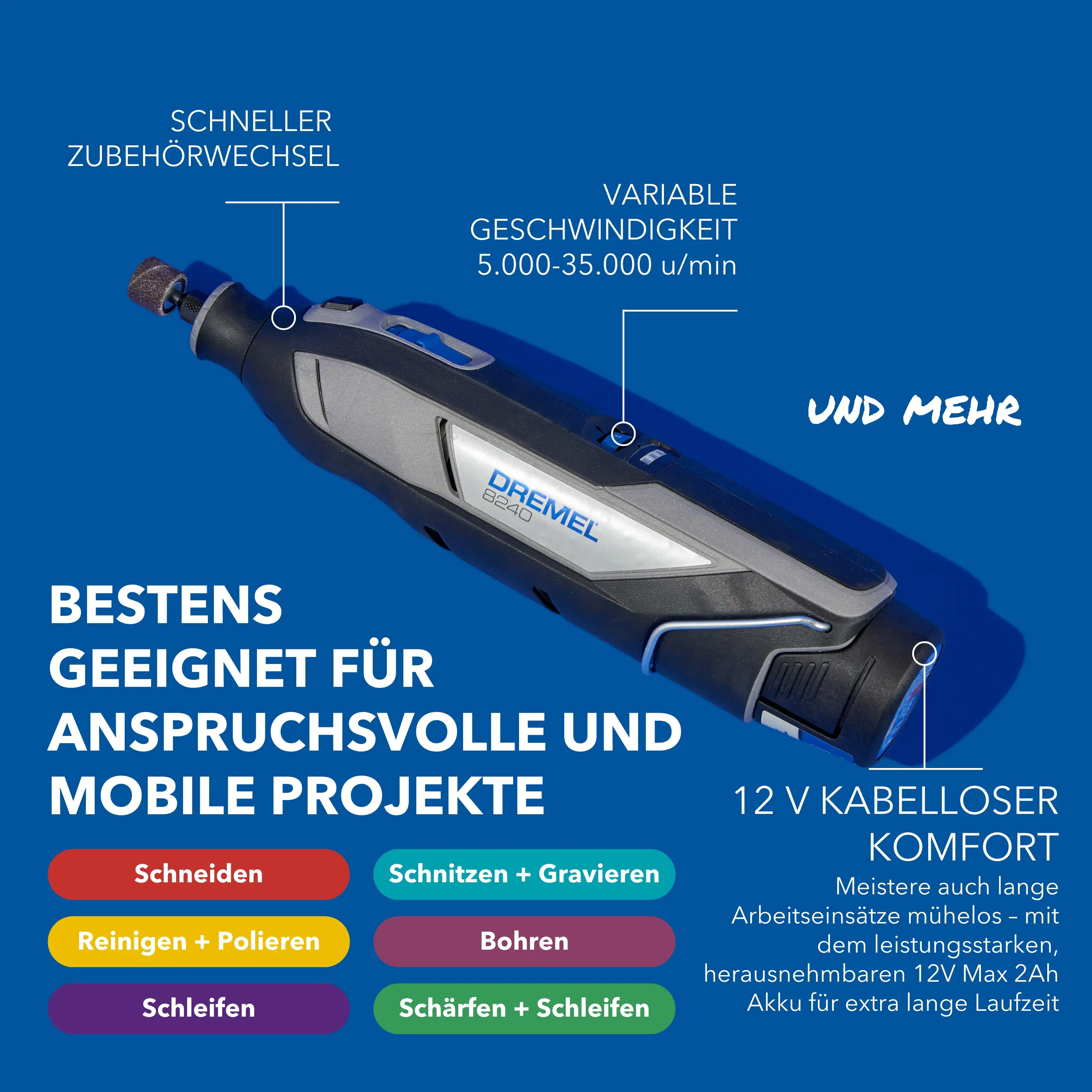 Dremel Akku-Multifunktionswerkzeug 8240-5/65 Platinum+ 12V mit Aufbewahrungskoffer