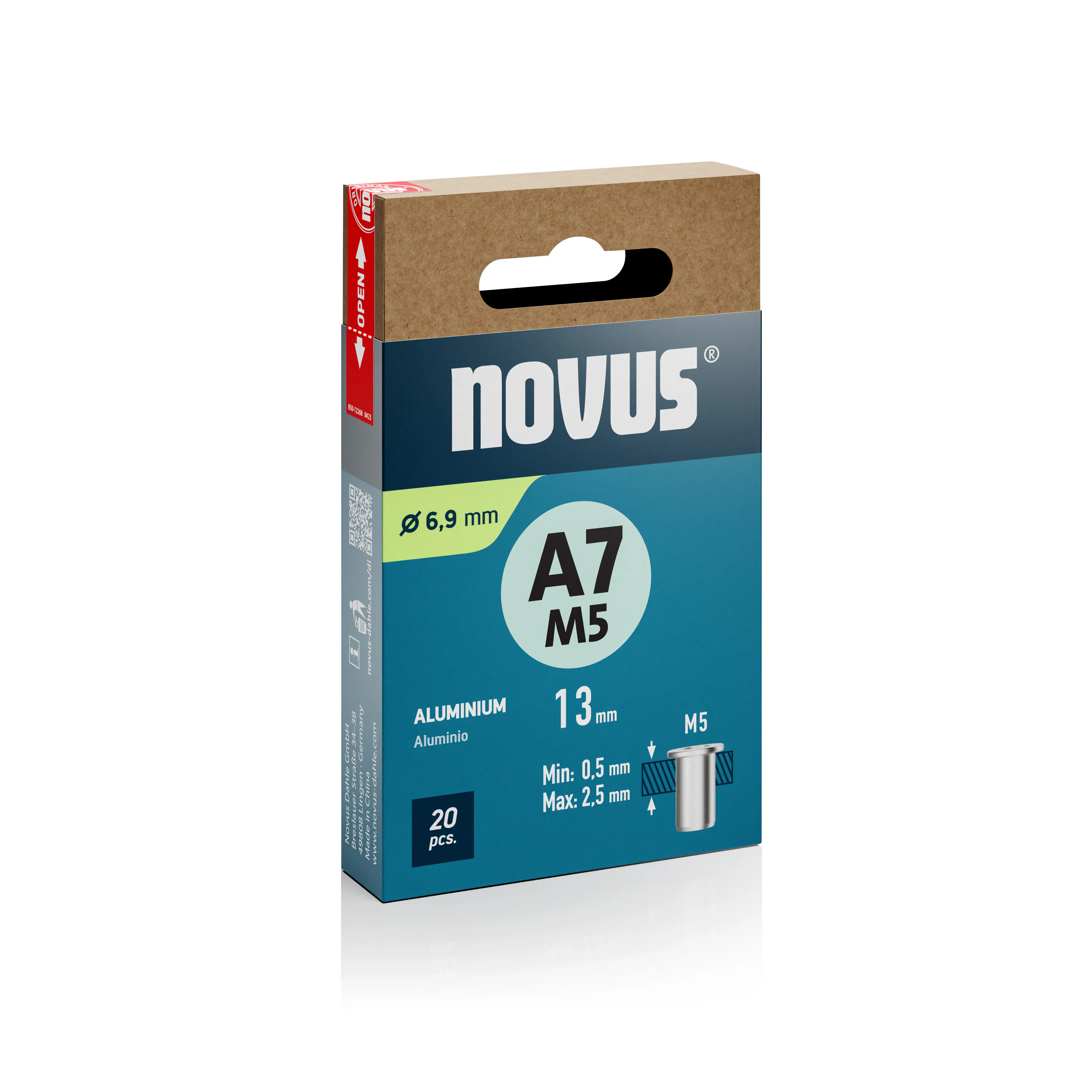 Novus Blindnietmuttern Typ M5 x 13 mm Aluminium Nietmutter 20 Stück