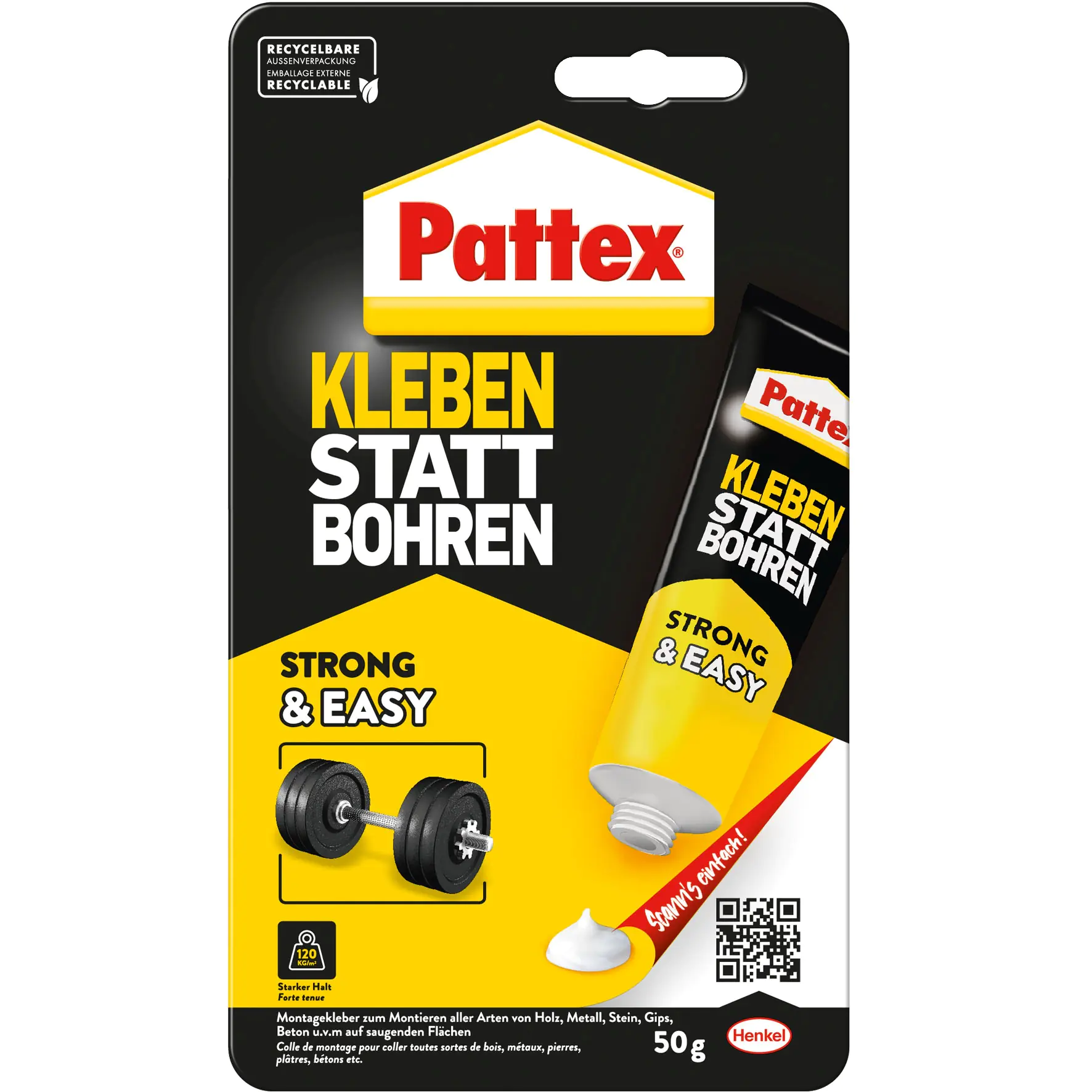 Pattex Kleben statt Bohren Montagekleber 50 g Standtube, weiß