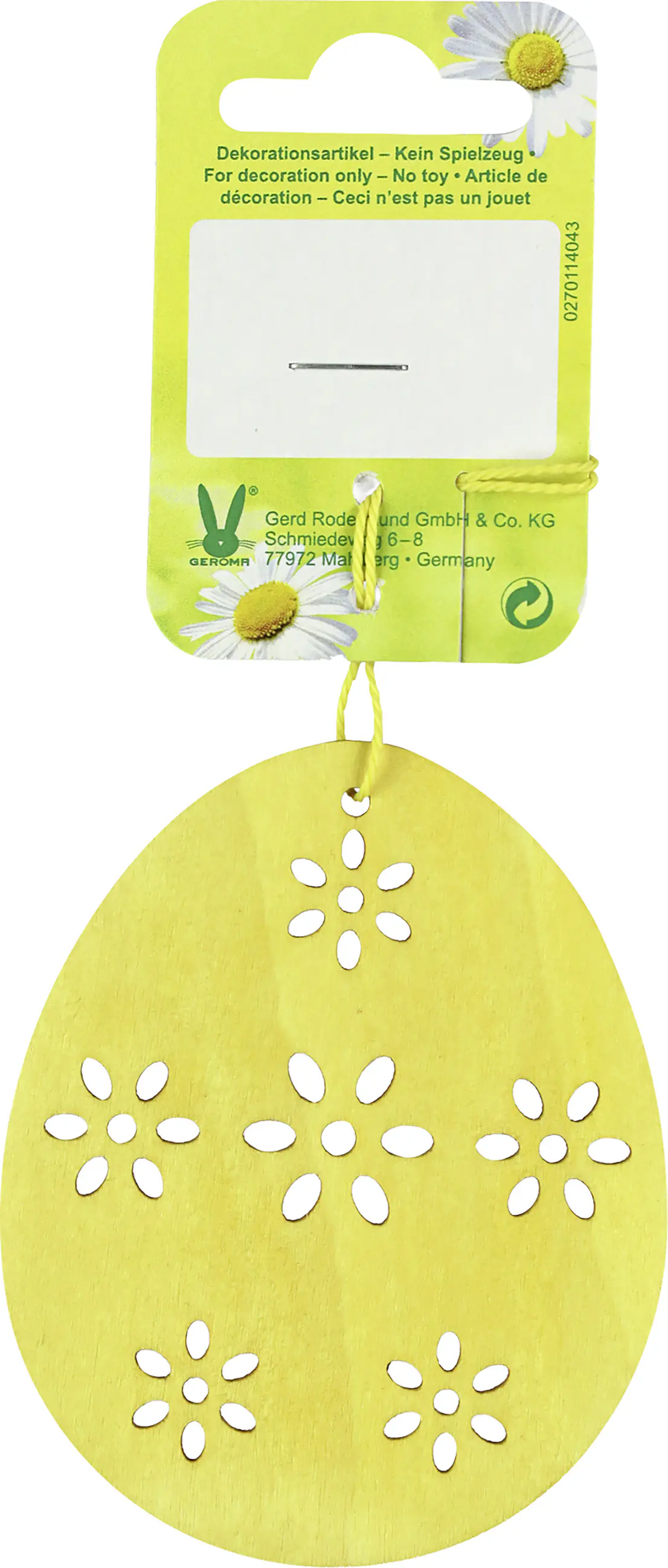 Dekohänger Osterei Holz 8 x 6,5 cm gelb