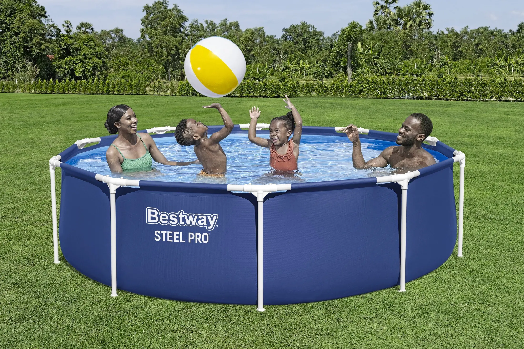 Bestway Steel Pro Frame Pool Komplett-Set rund Ø 305 x 76 cm dunkelblau