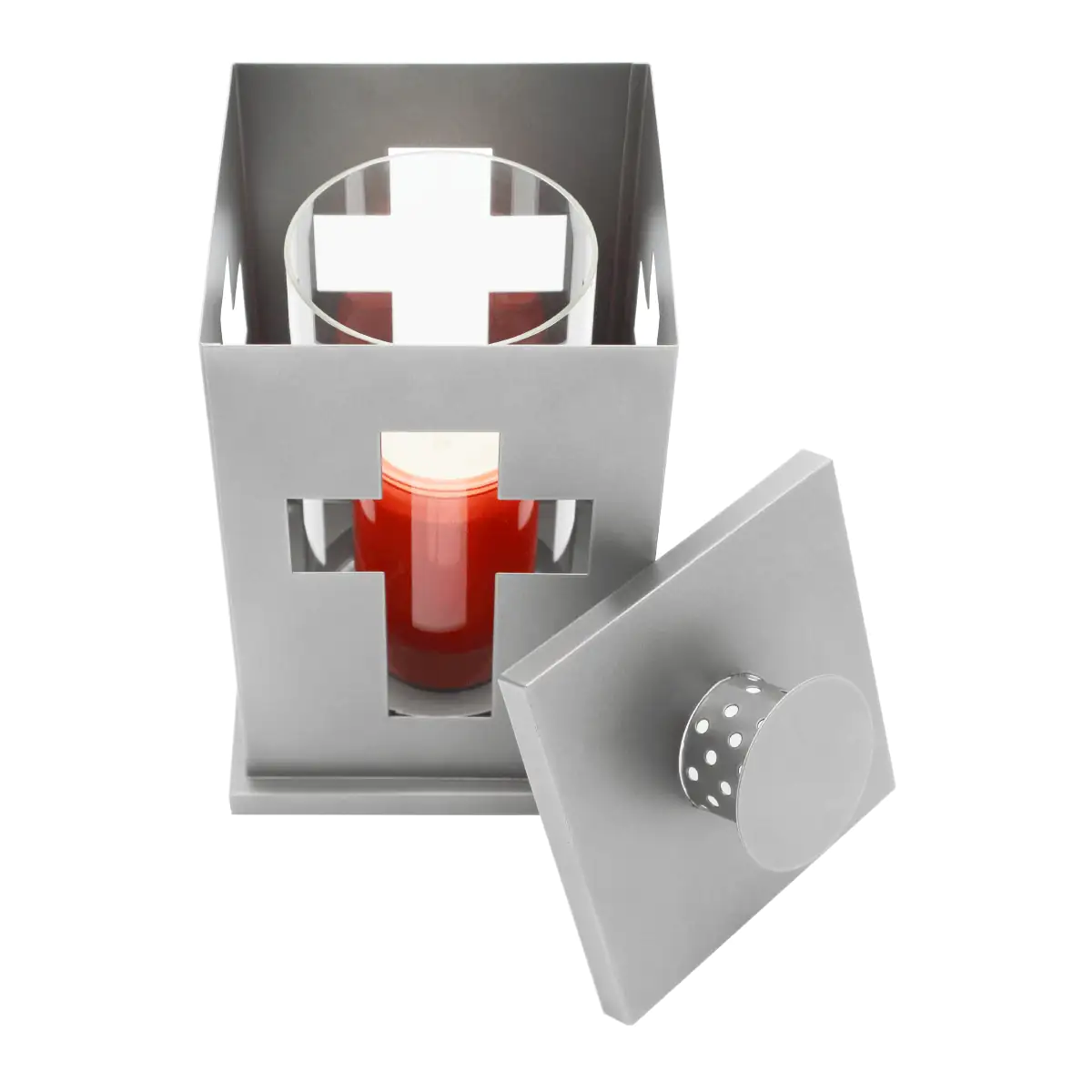 Grablaterne mit Kreuzmotiv aus Metall 13 x 21 cm silber