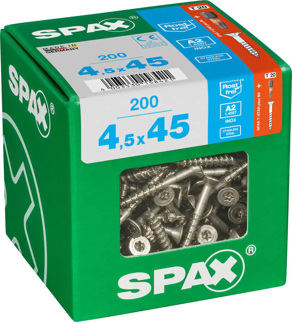 Spax Universalschrauben 4.5 x 45 mm TX 20 - 200 Stk. Spax Universalschrauben 4.5 x 45 mm TX 20 - 200 Stk.